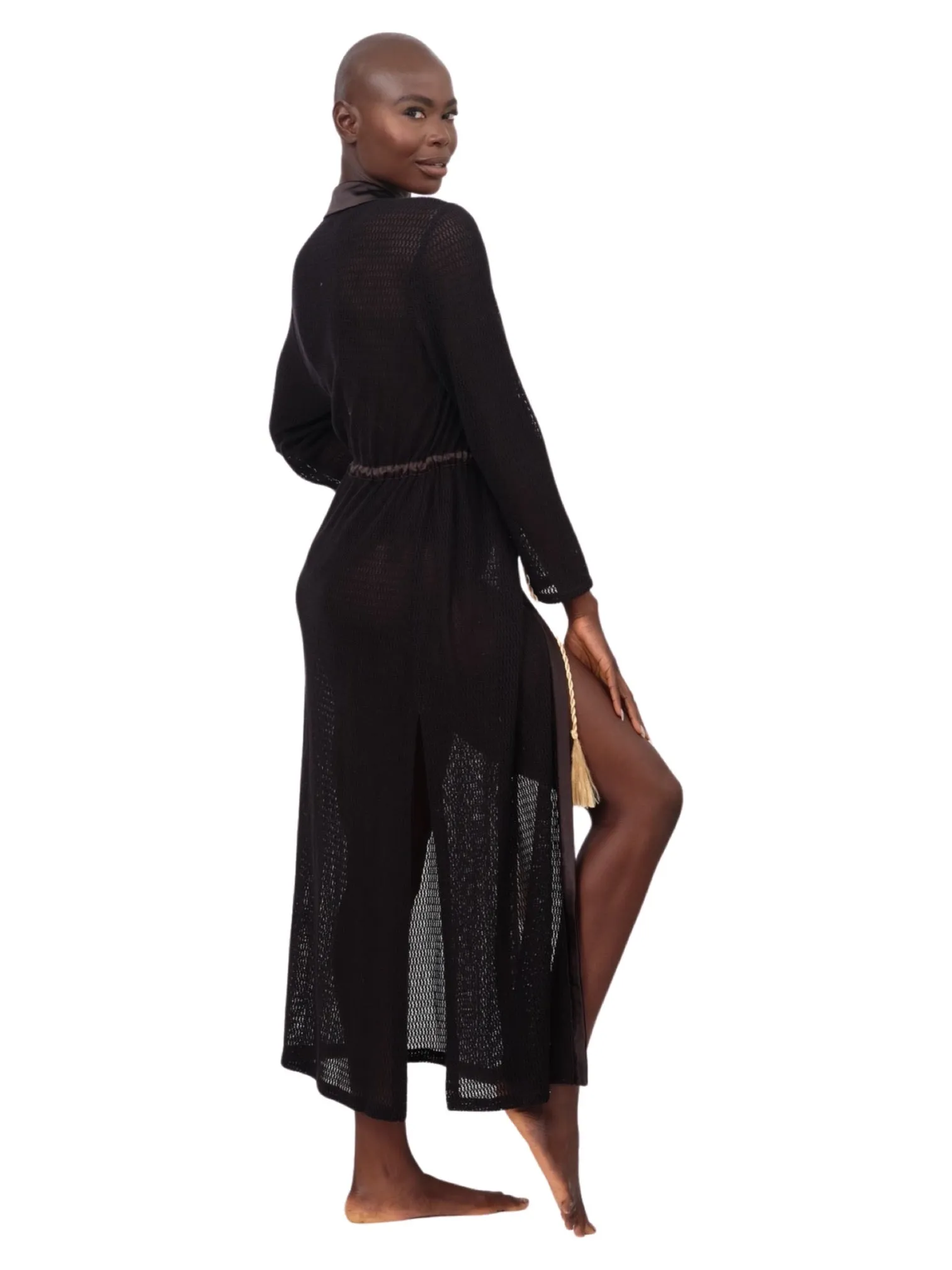 Black Lace and Satin Maxi Coverup