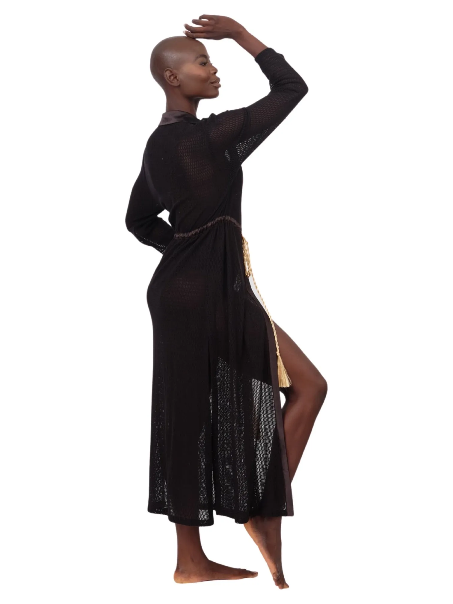 Black Lace and Satin Maxi Coverup