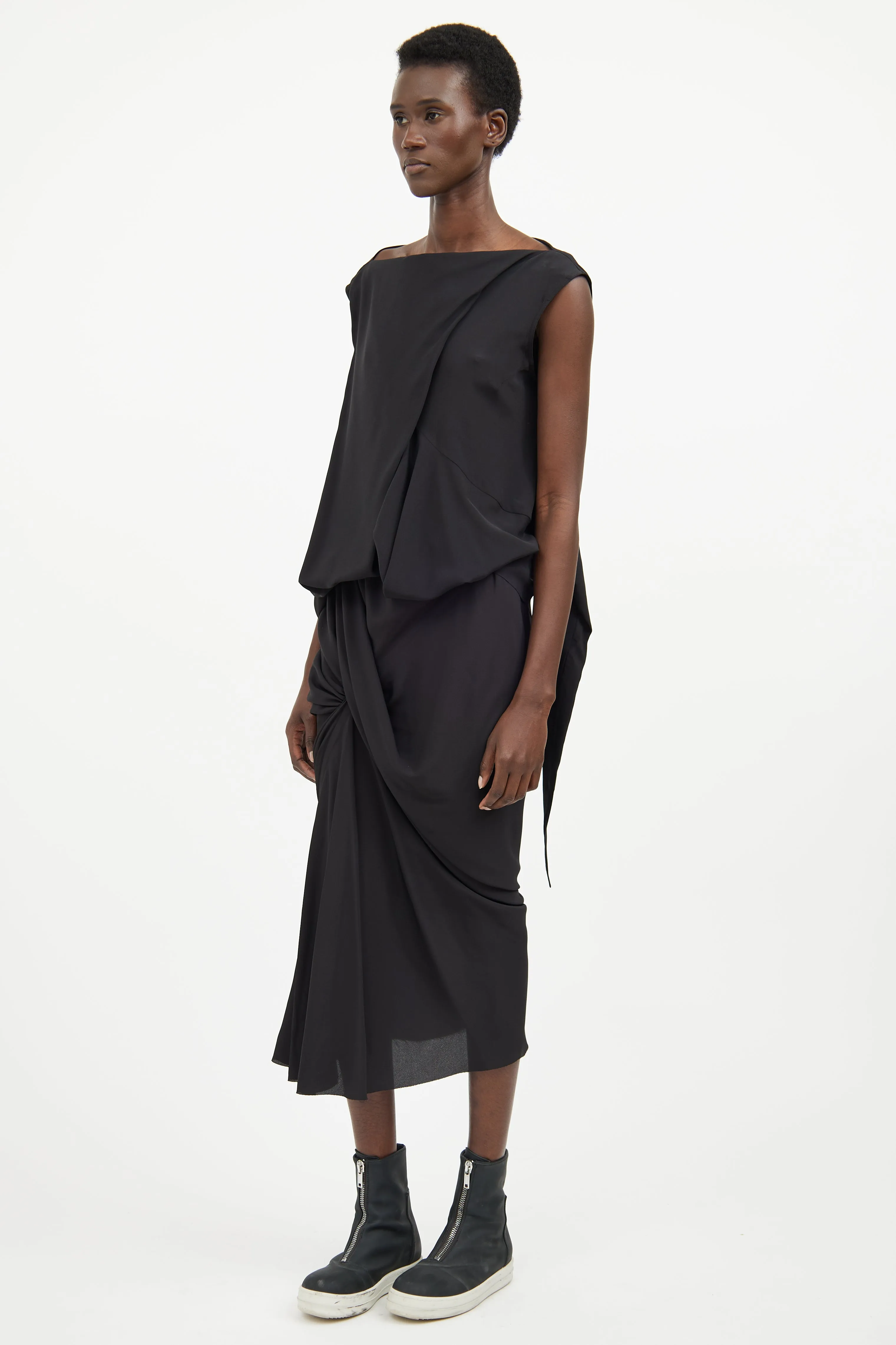 Black Maxi Ruched Skirt