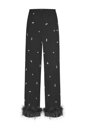 BLACK PANTS WITH FEATHERS