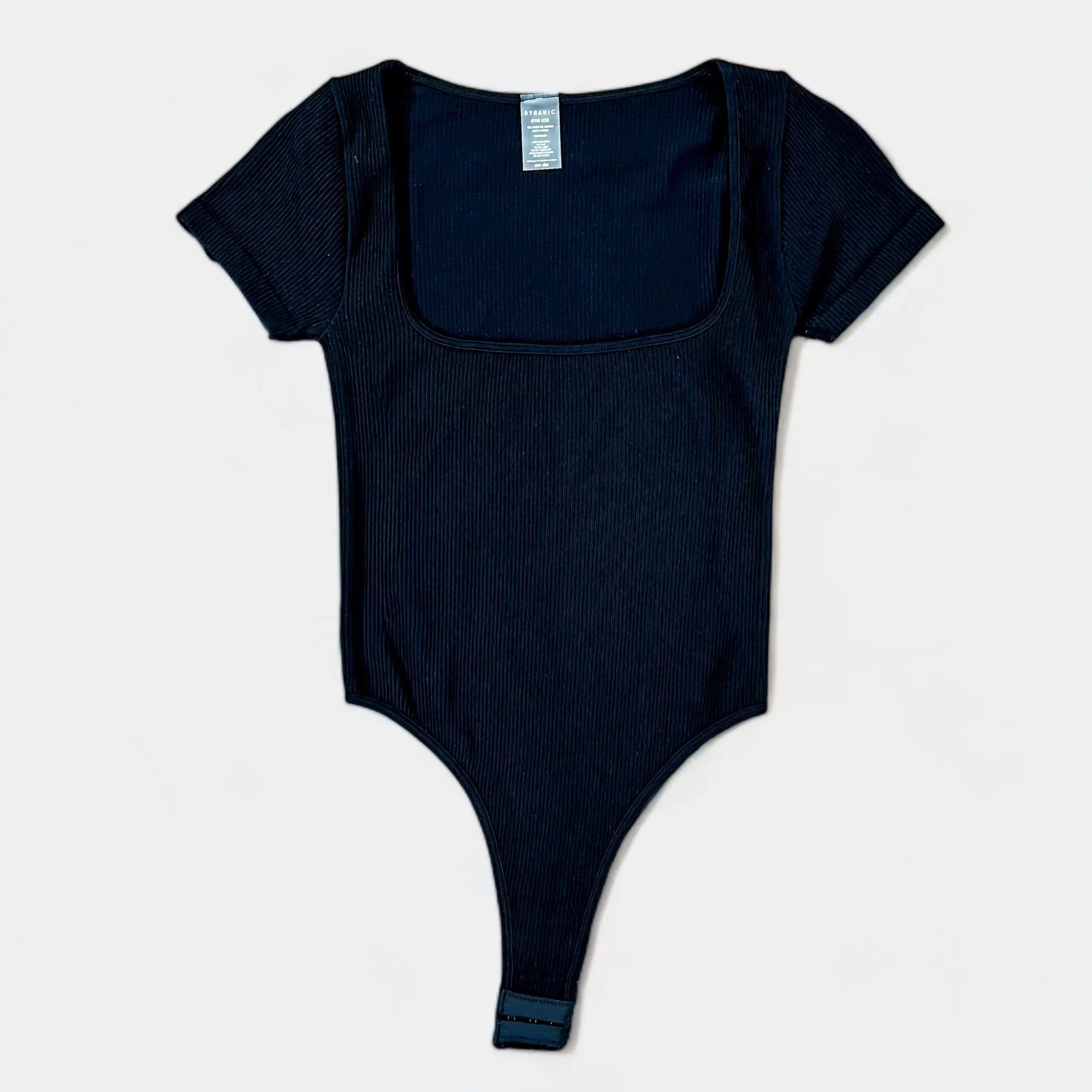 Black Ribbed Square Neck Bodysuit
