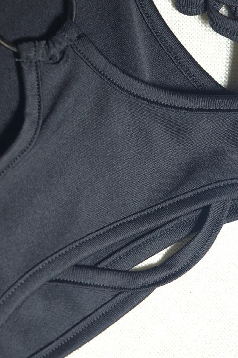 Black Sleeveless Cutout Pleated Maxi Skirt Set