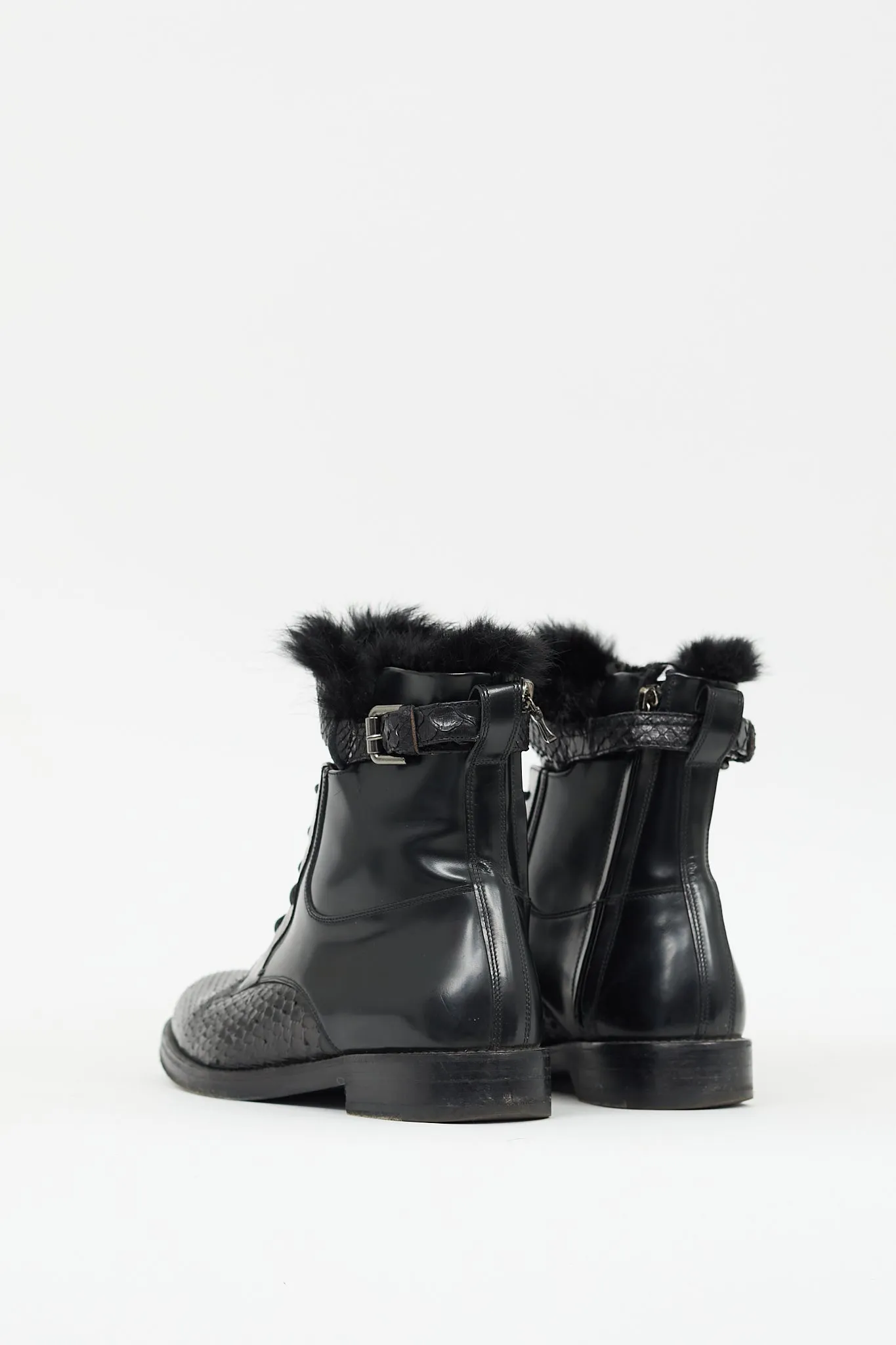 Black Textured Leather Combat Boot