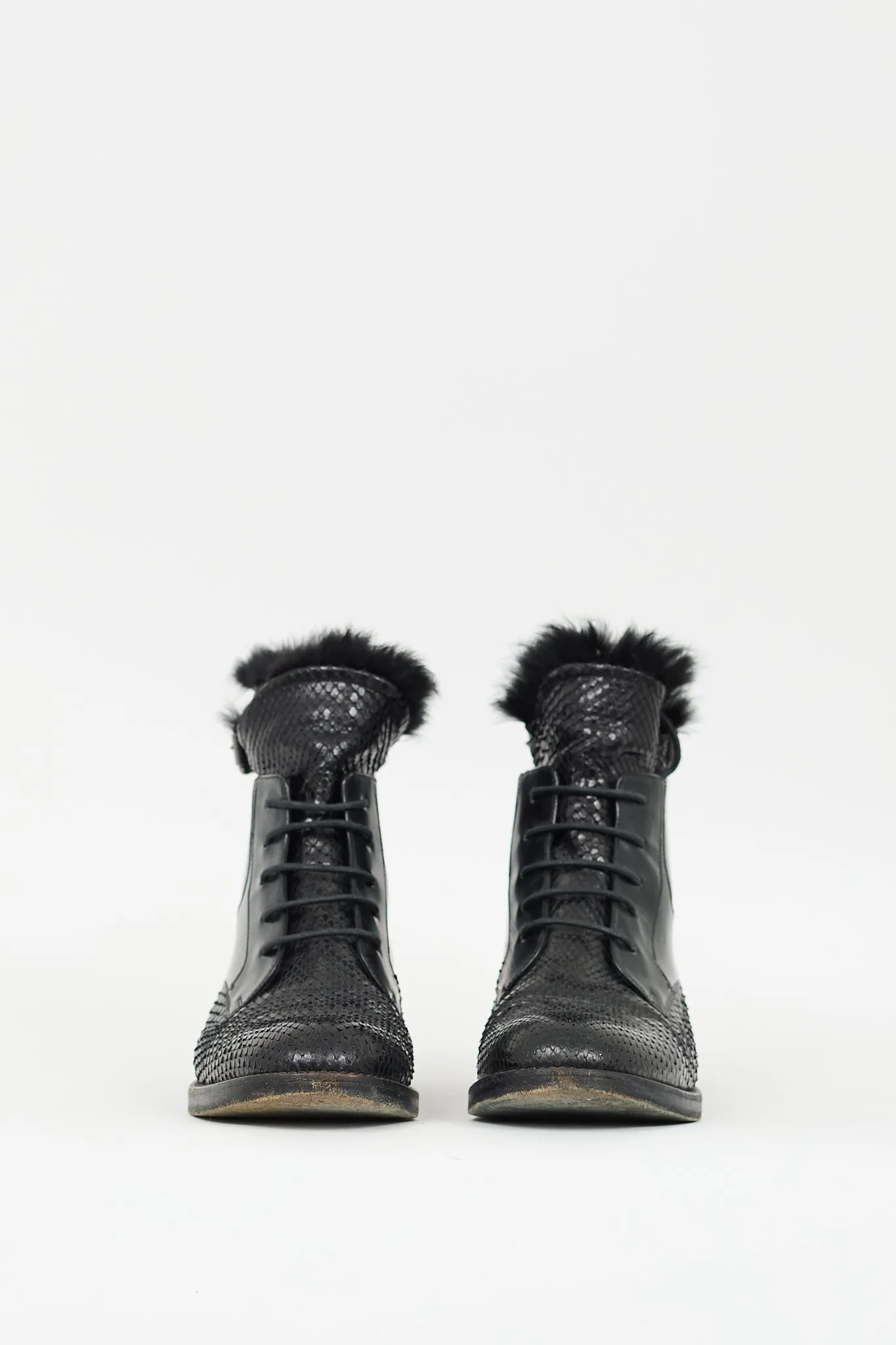 Black Textured Leather Combat Boot