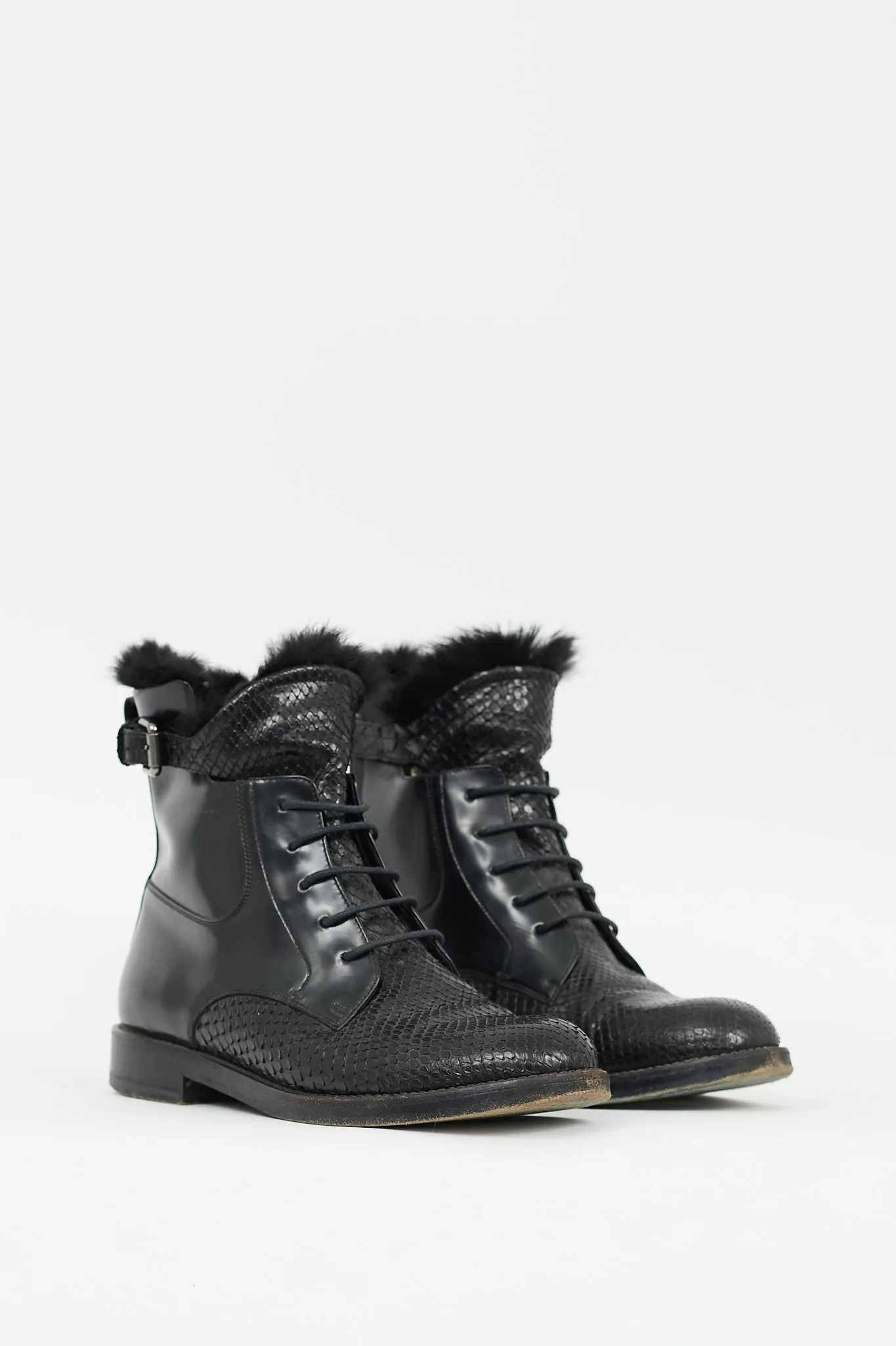 Black Textured Leather Combat Boot