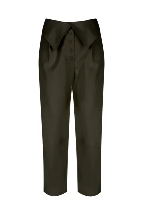 Black Vegan Leather Waist-Detailed Pants