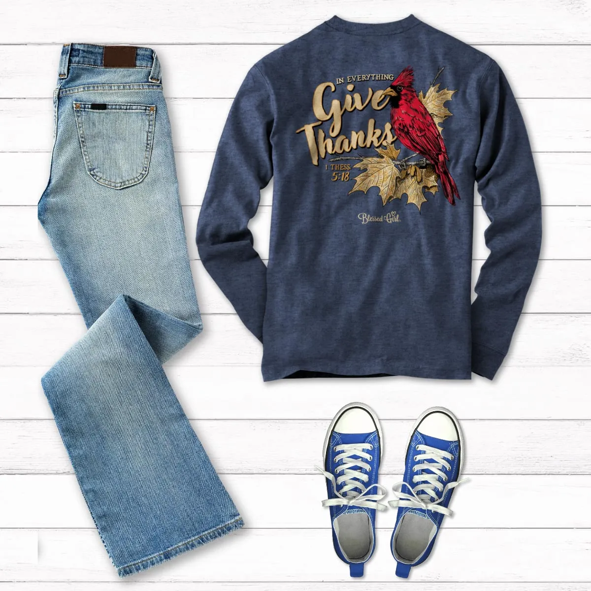 Blessed Girl Womens Long Sleeve T-Shirt Give Thanks
