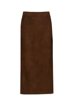 Brown Straight Leather Maxi Skirt