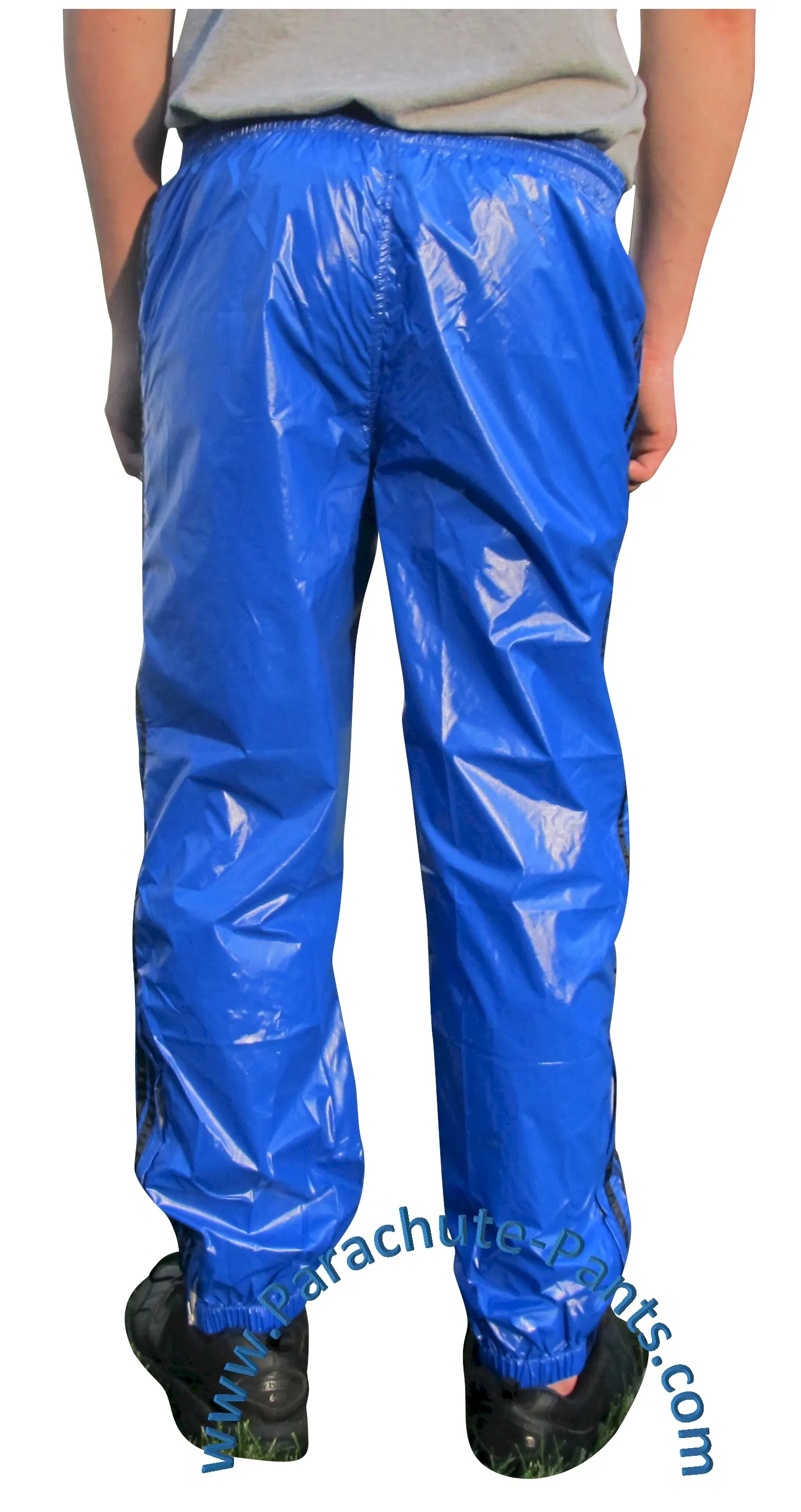 Bruno Blue Shiny Nylon/Plastic 3-Stripe Wind Pants