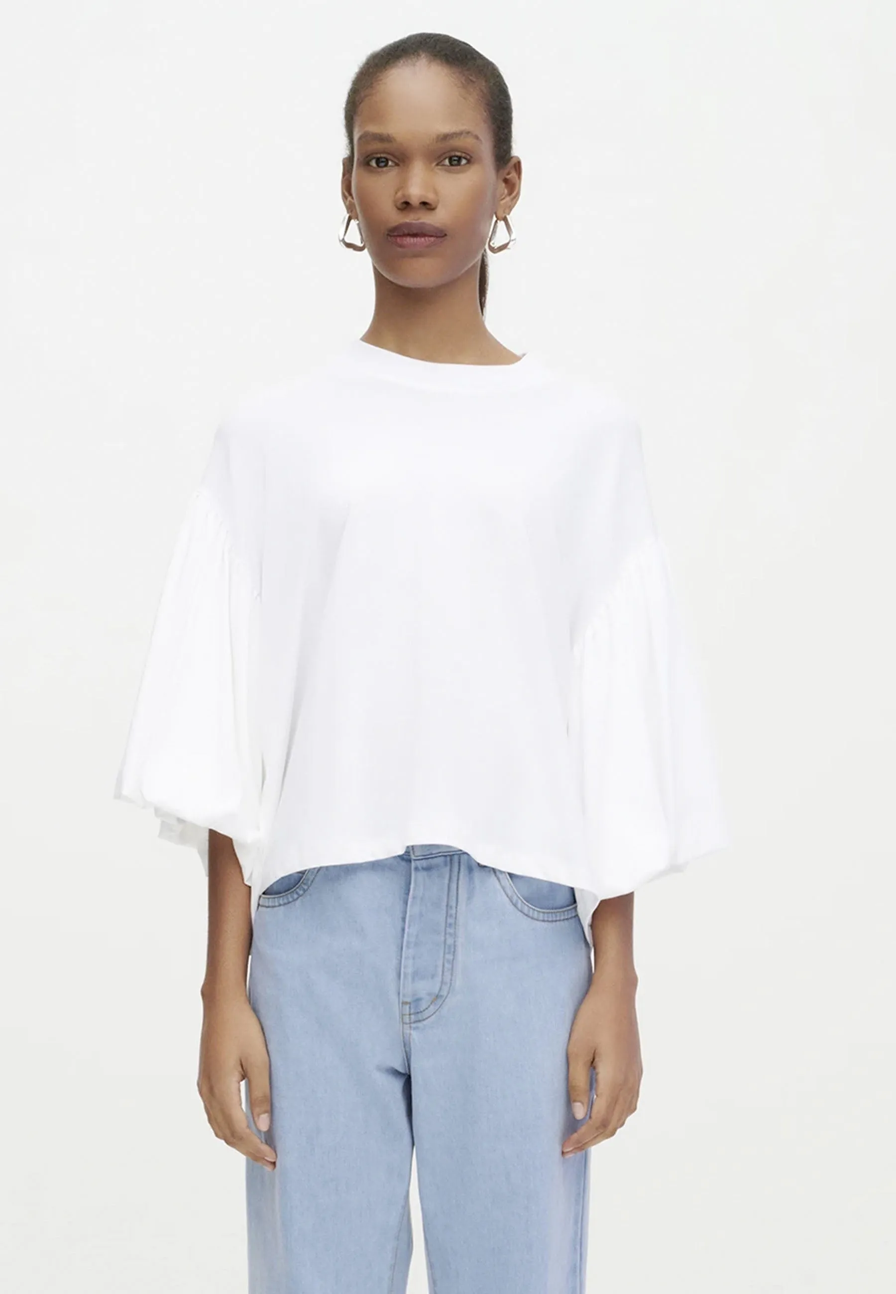 Building Block Balloon Sleeve T-Shirt - white