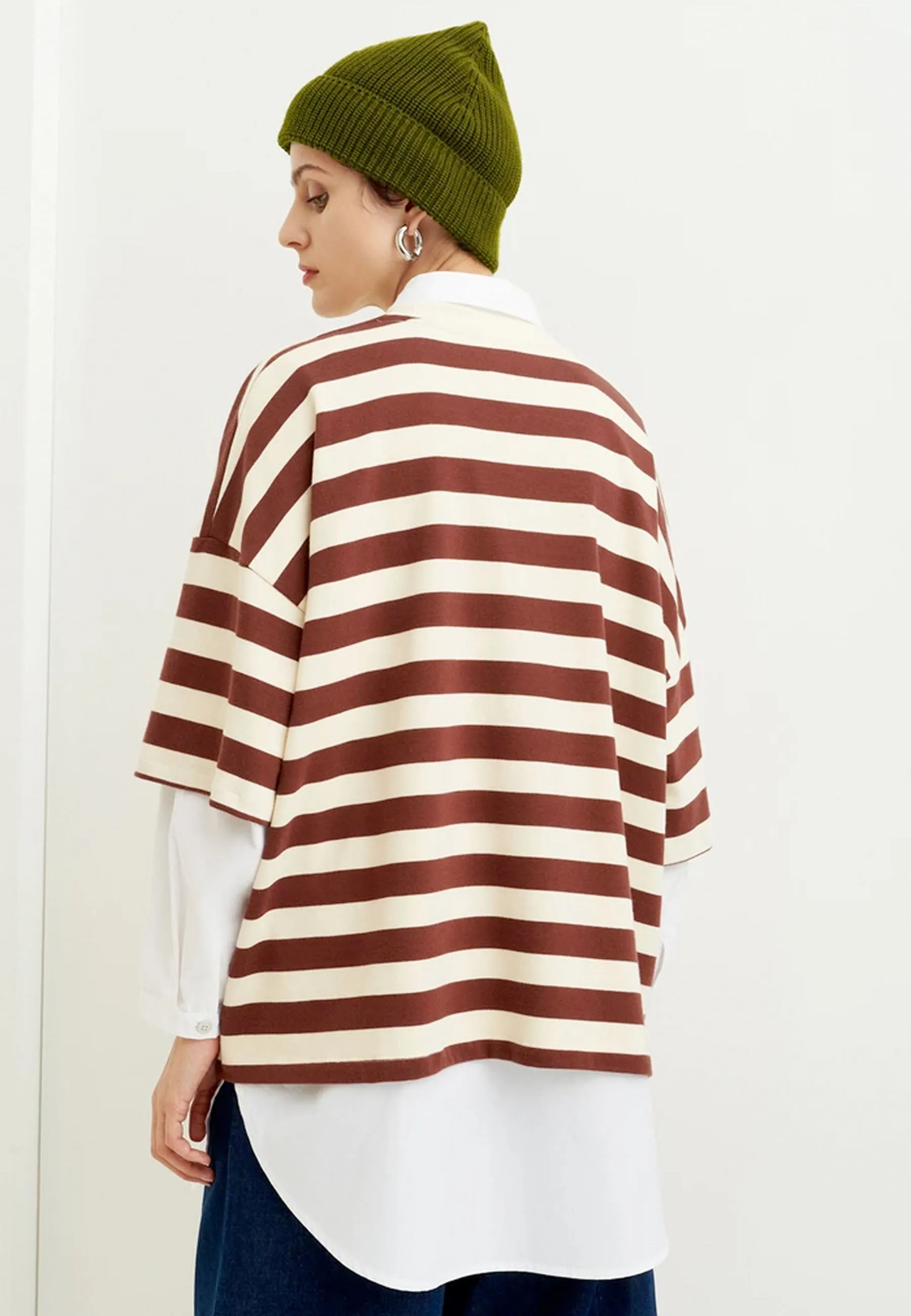 Building Block Oversized Boxy T-Shirt - mahogany stripe