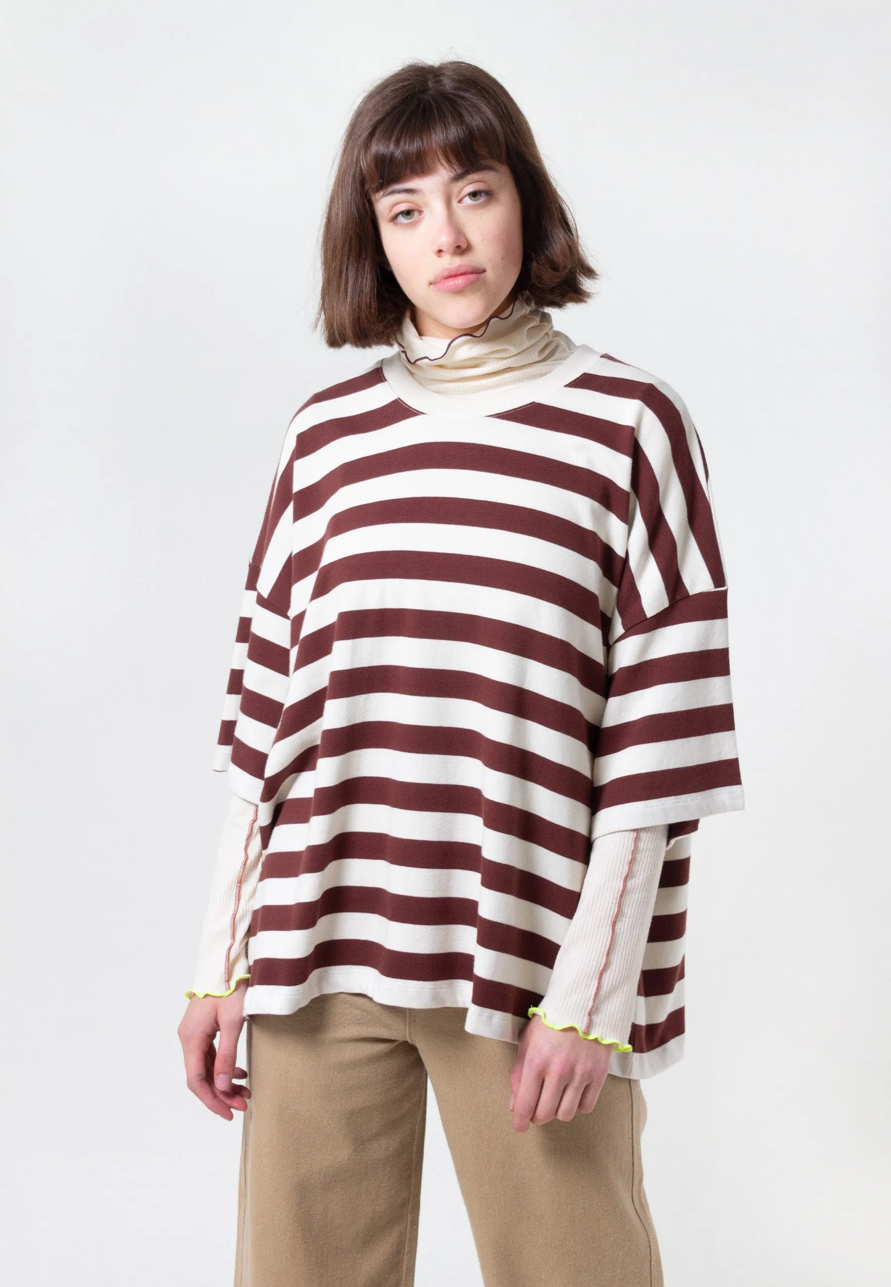 Building Block Oversized Boxy T-Shirt - mahogany stripe