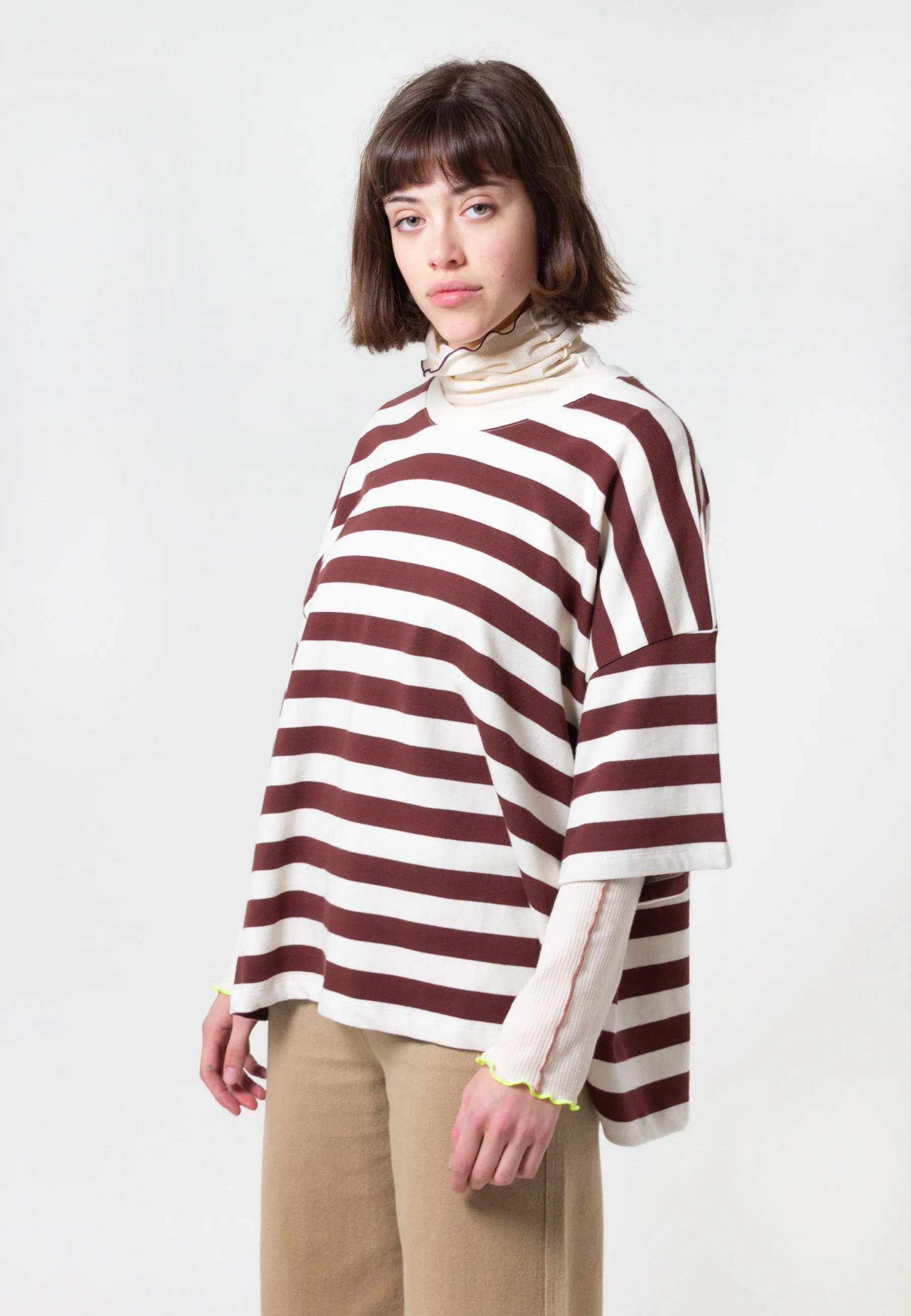 Building Block Oversized Boxy T-Shirt - mahogany stripe