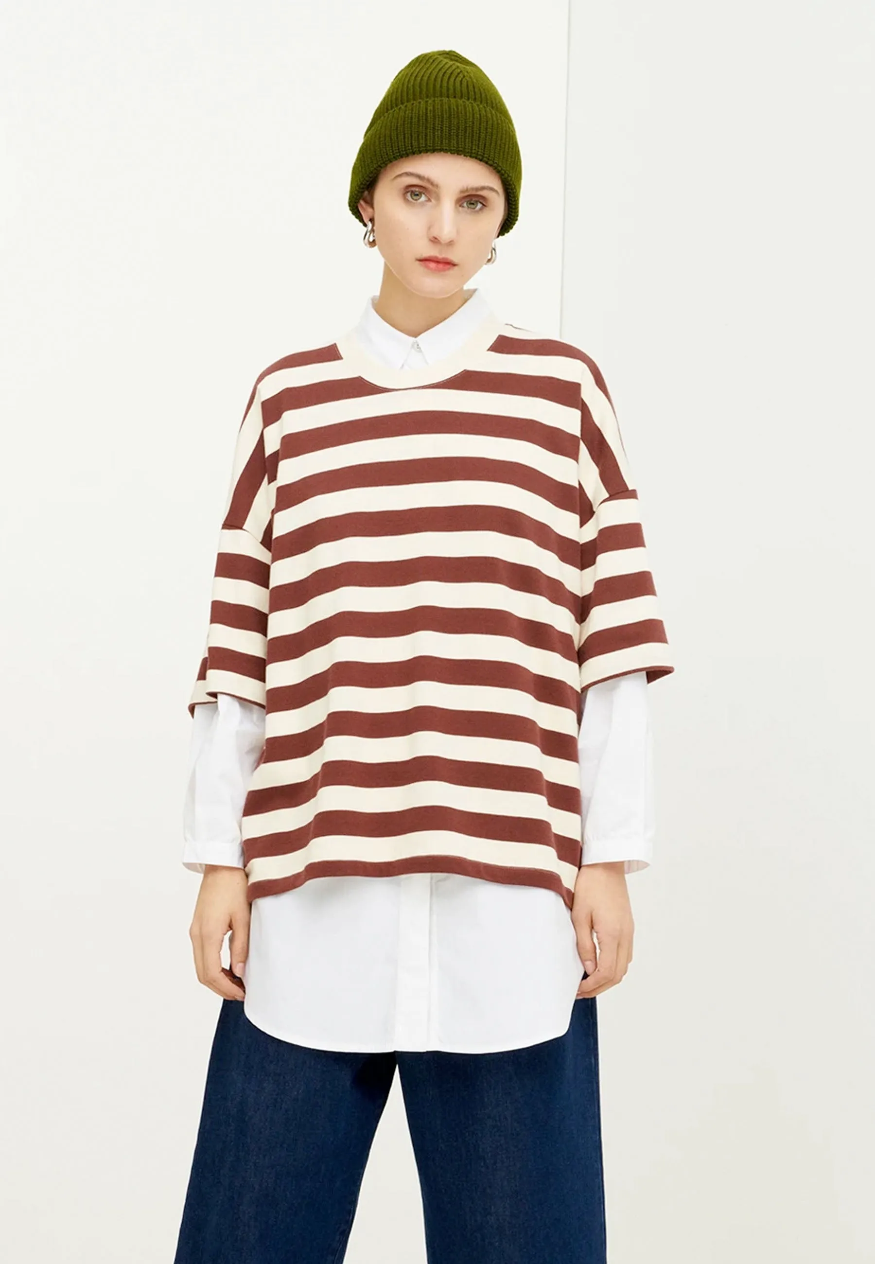 Building Block Oversized Boxy T-Shirt - mahogany stripe