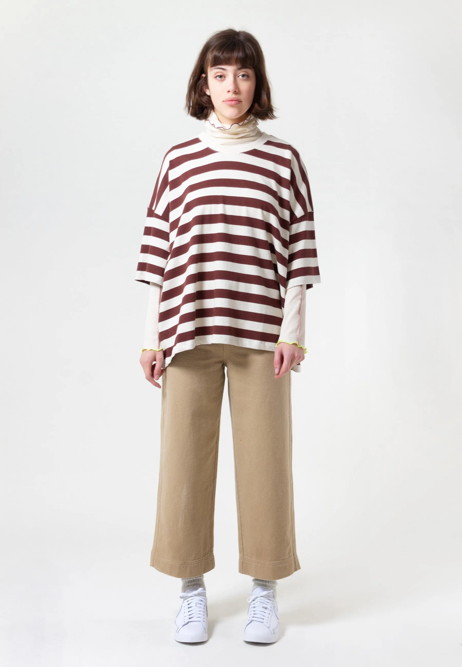 Building Block Oversized Boxy T-Shirt - mahogany stripe
