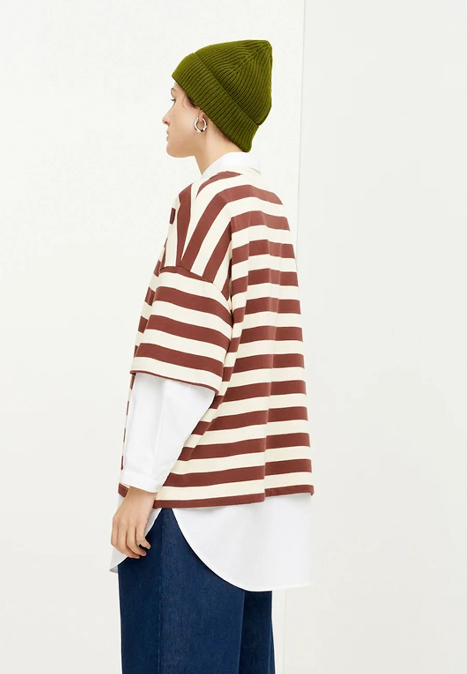 Building Block Oversized Boxy T-Shirt - mahogany stripe