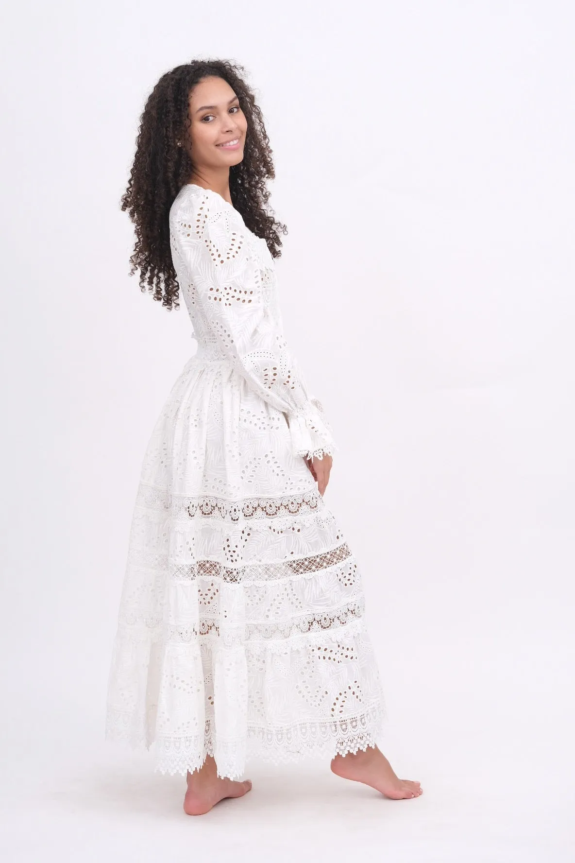 Button Up White Lace Maxi Dress