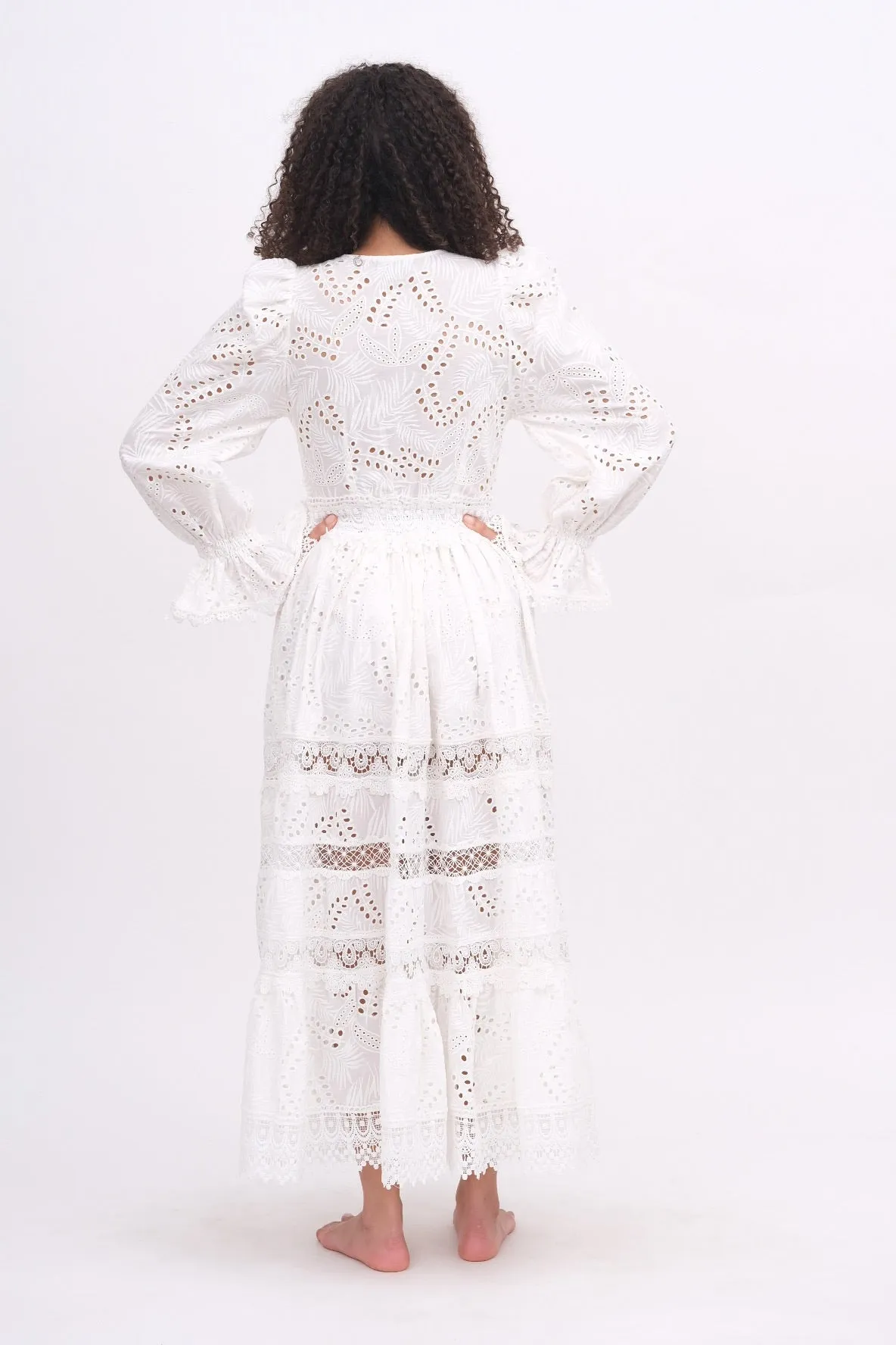 Button Up White Lace Maxi Dress