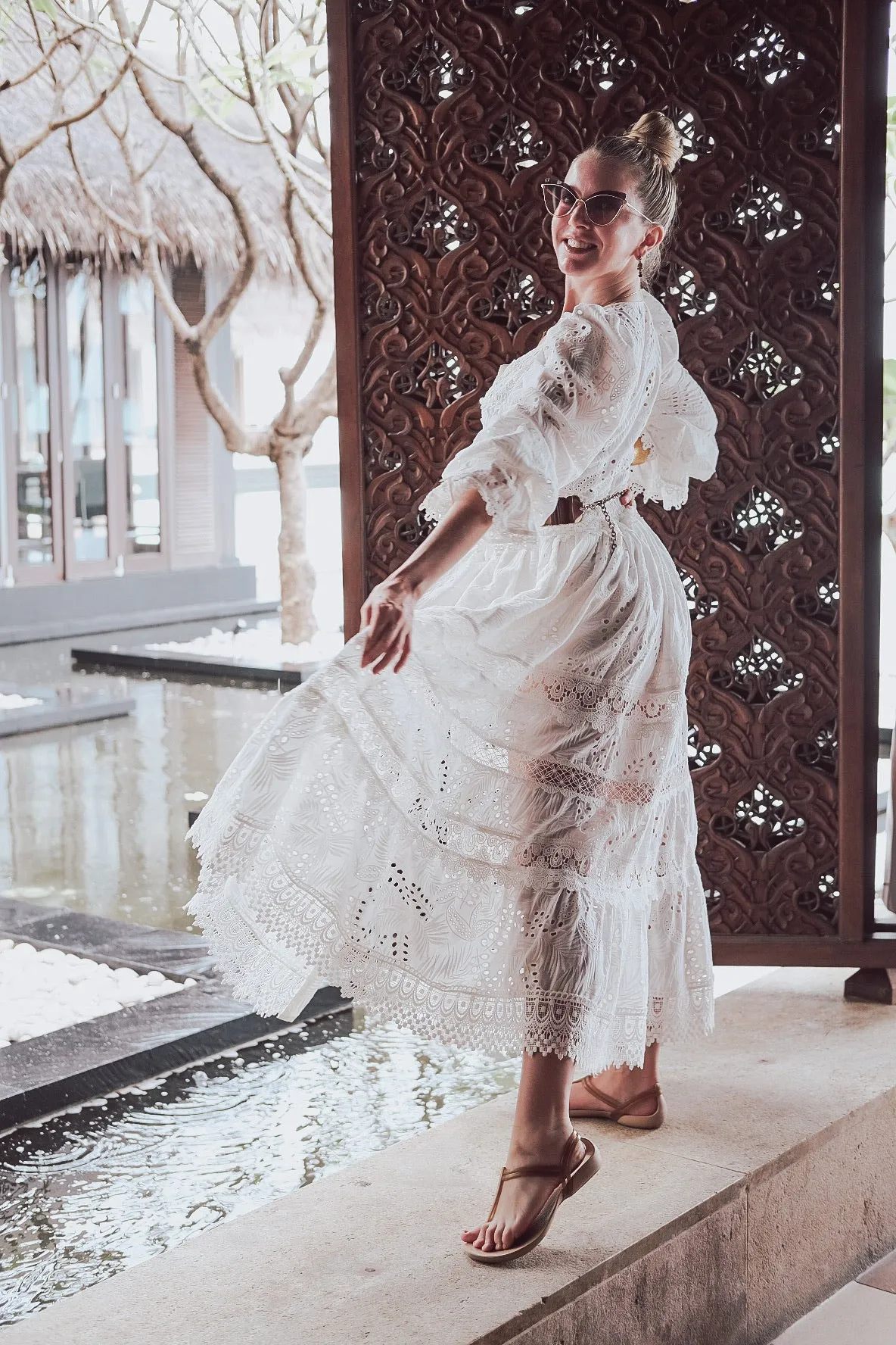 Button Up White Lace Maxi Dress
