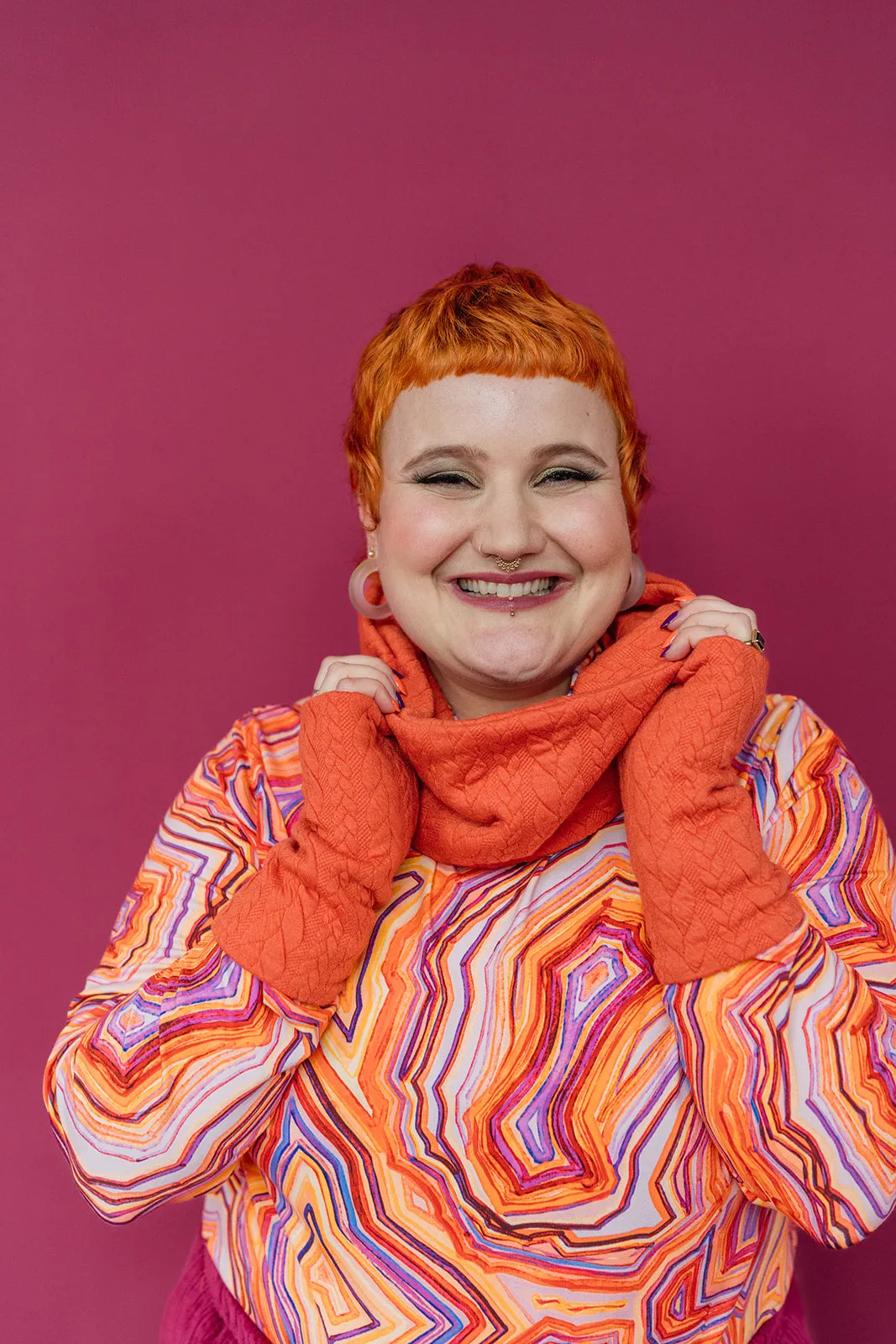 Cable Knit Jersey Cowl in Orange