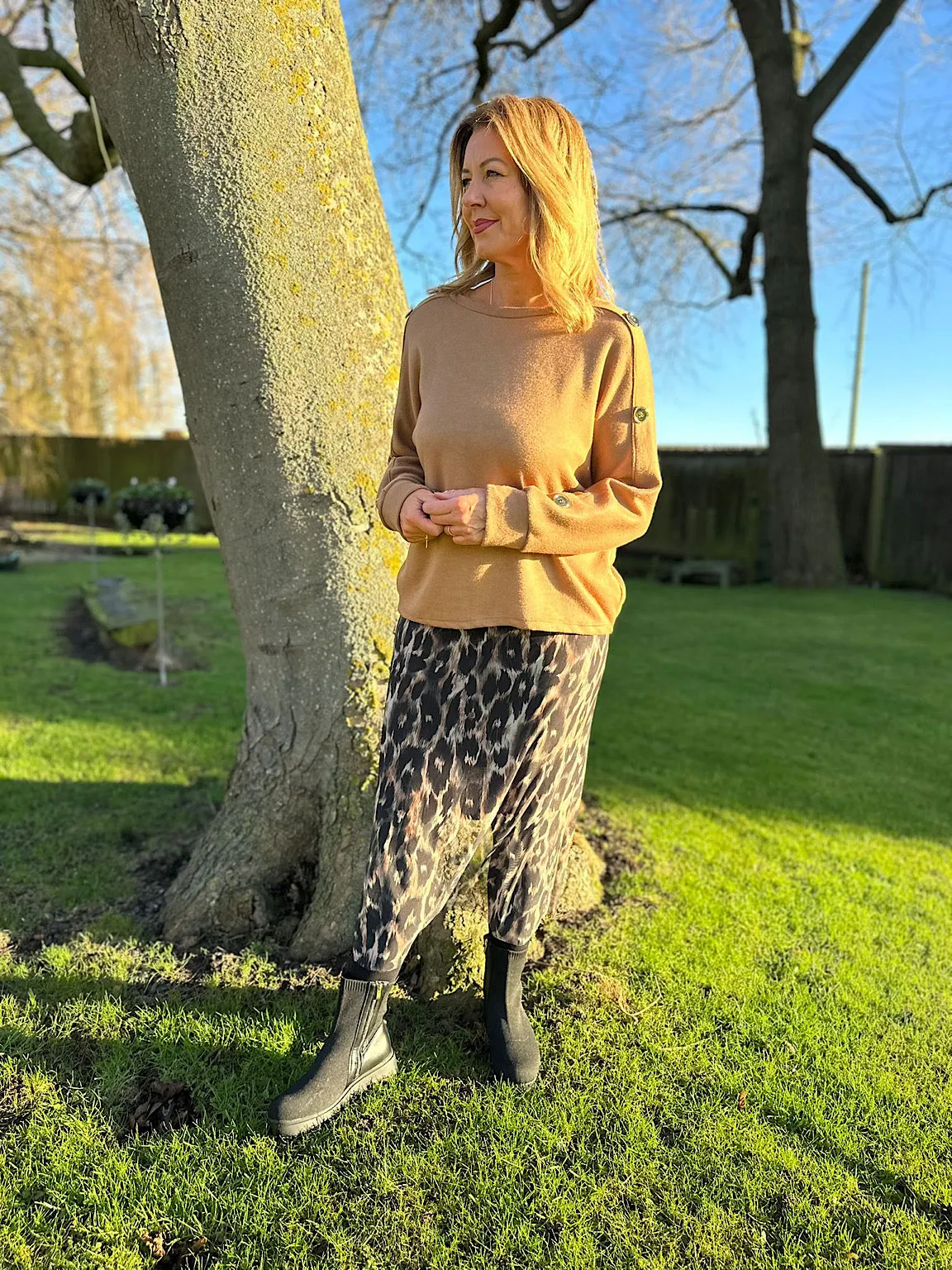 Camel Gold Button Detail Jumper Matilda