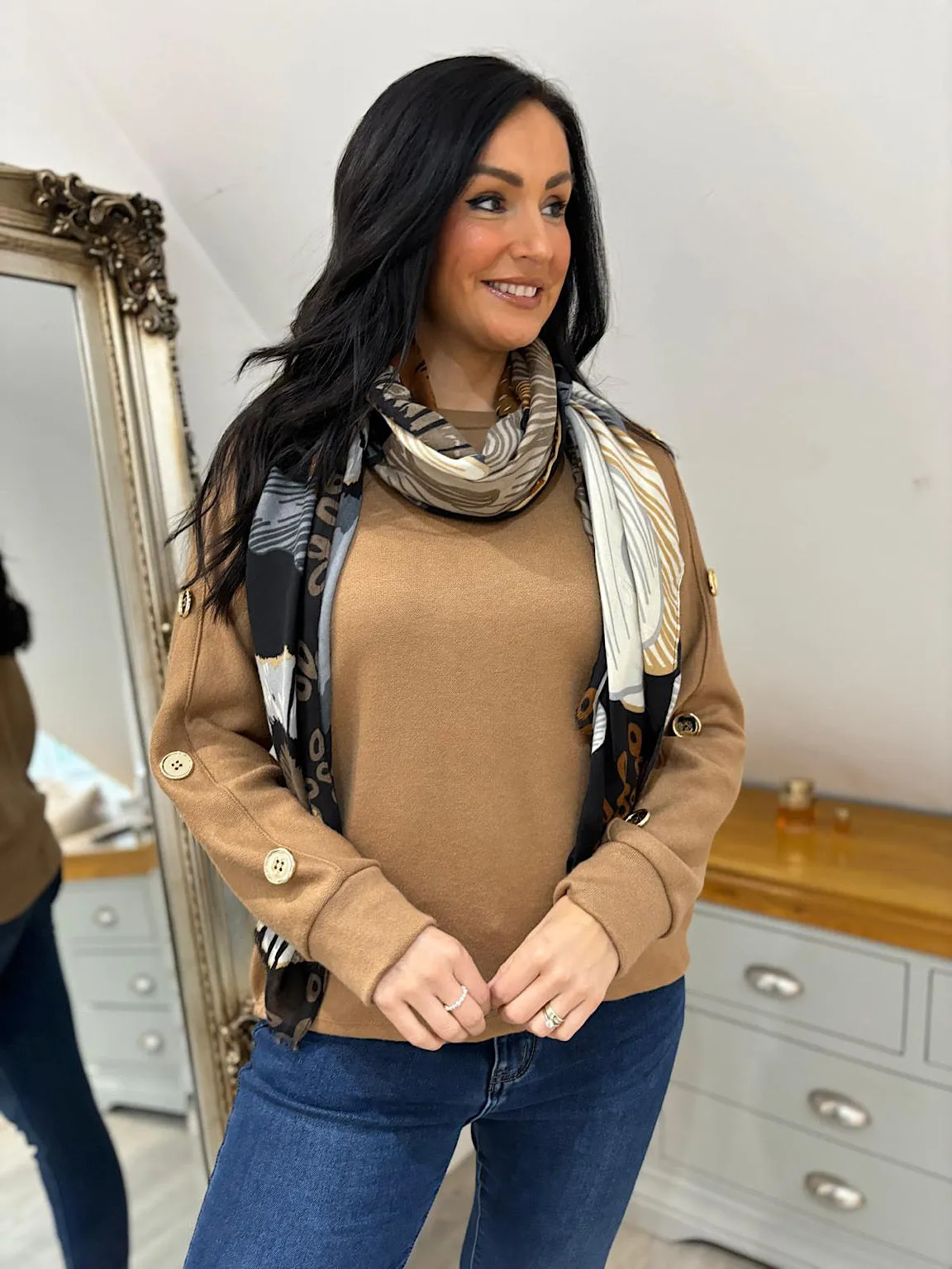 Camel Gold Button Detail Jumper Matilda