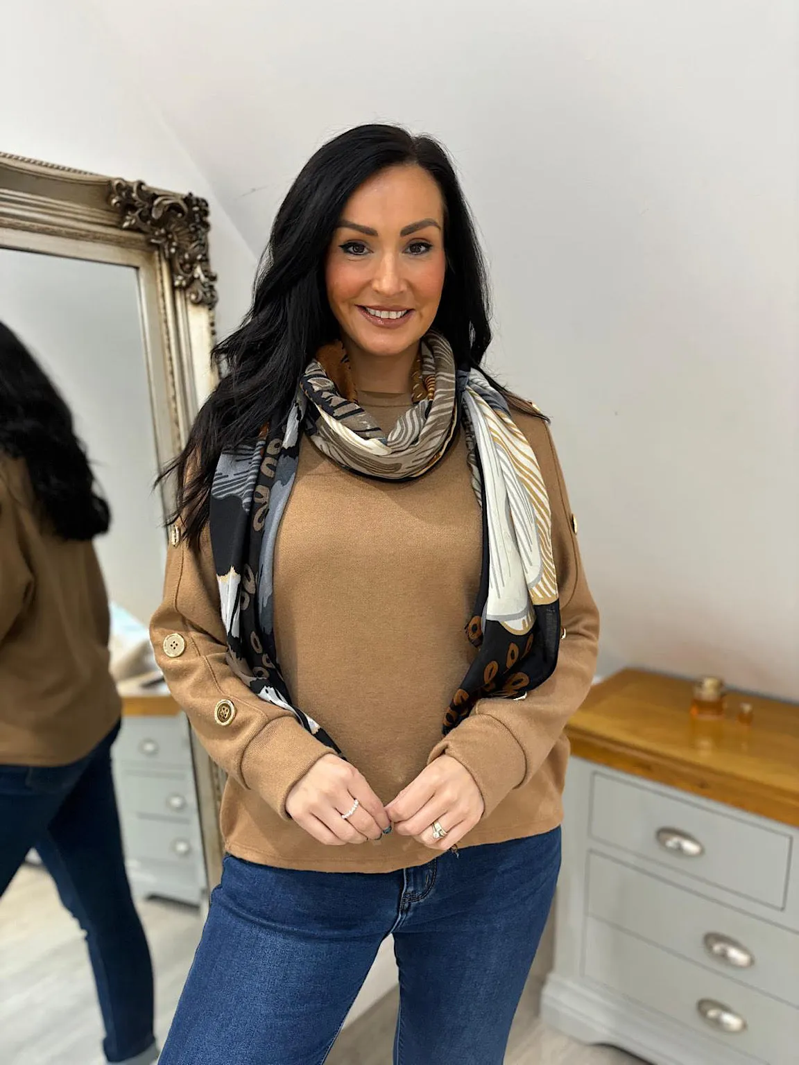 Camel Gold Button Detail Jumper Matilda