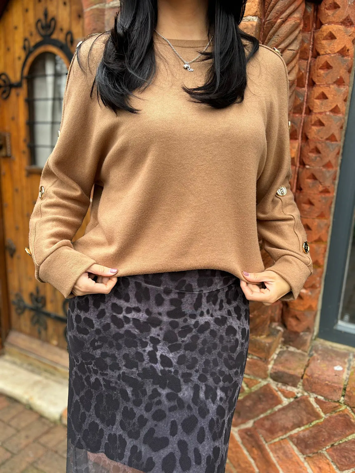 Camel Gold Button Detail Jumper Matilda