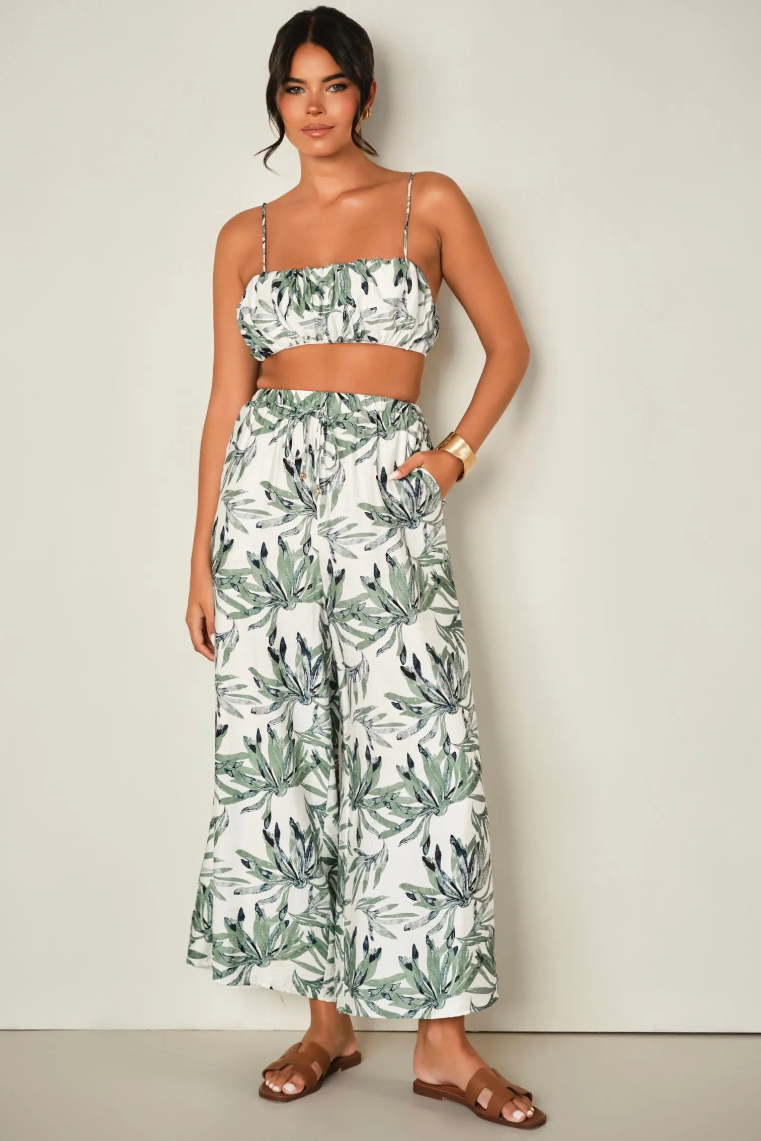 Camellia Pants Palm Print