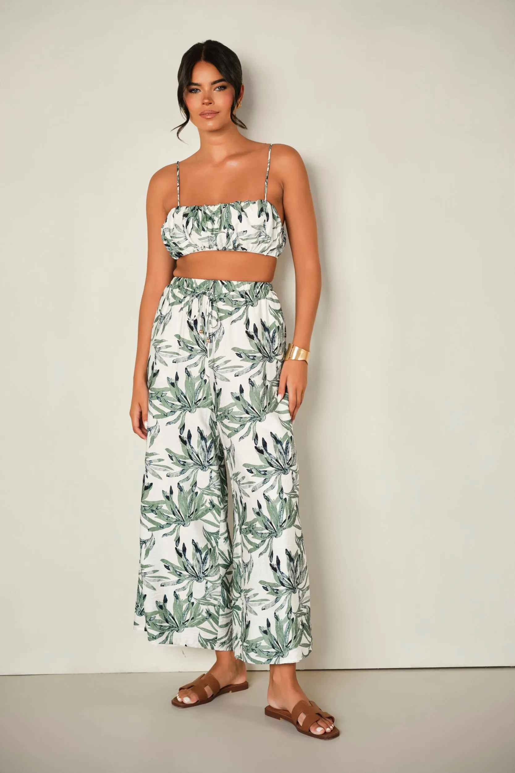 Camellia Pants Palm Print