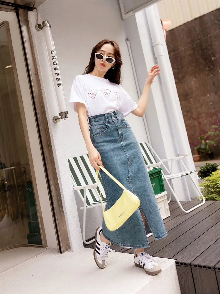 Casual Slimming Denim Long Maxi Slit Open Skirt