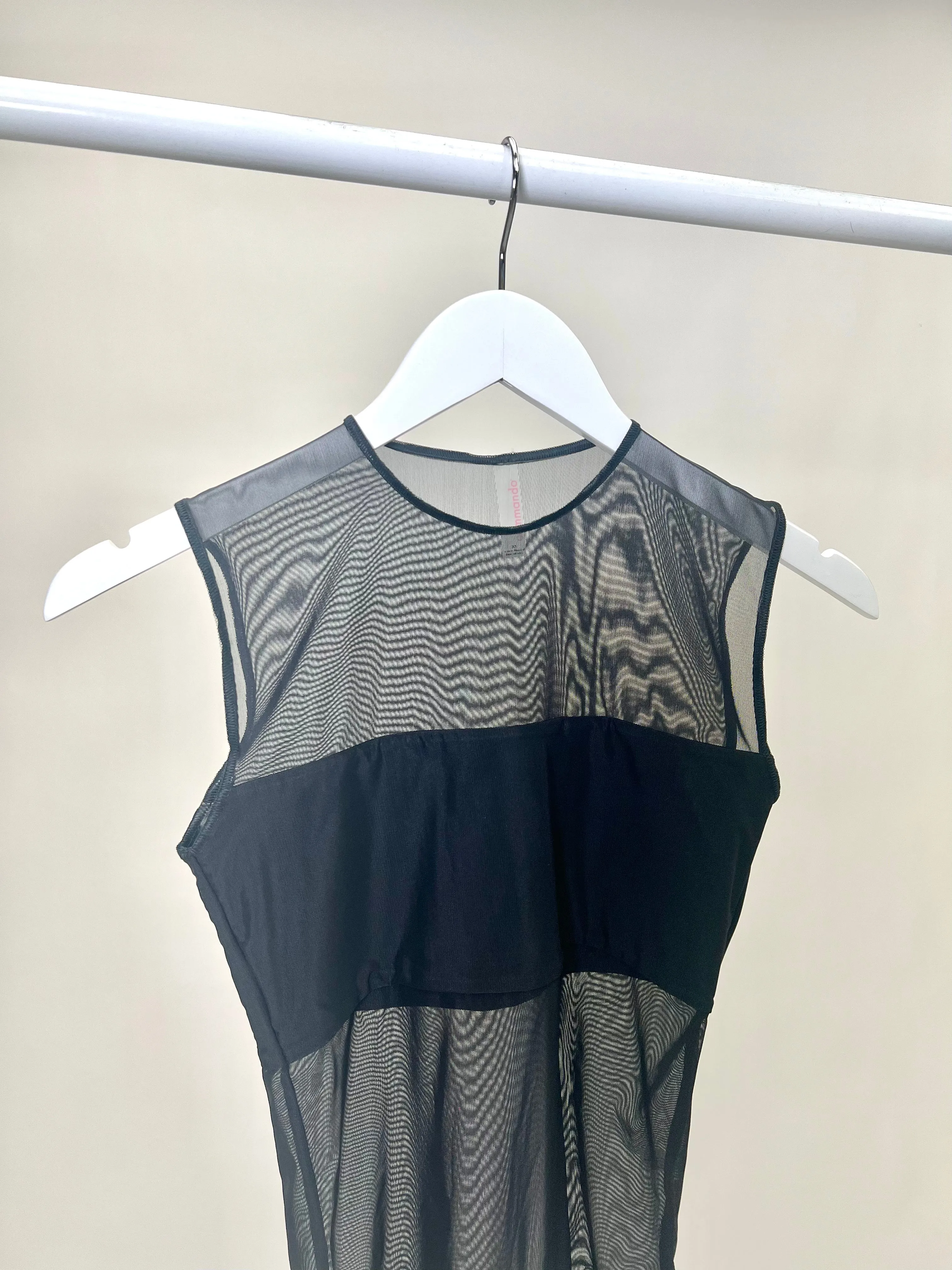 Chic Mesh Signature Paneled Black Bodysuit