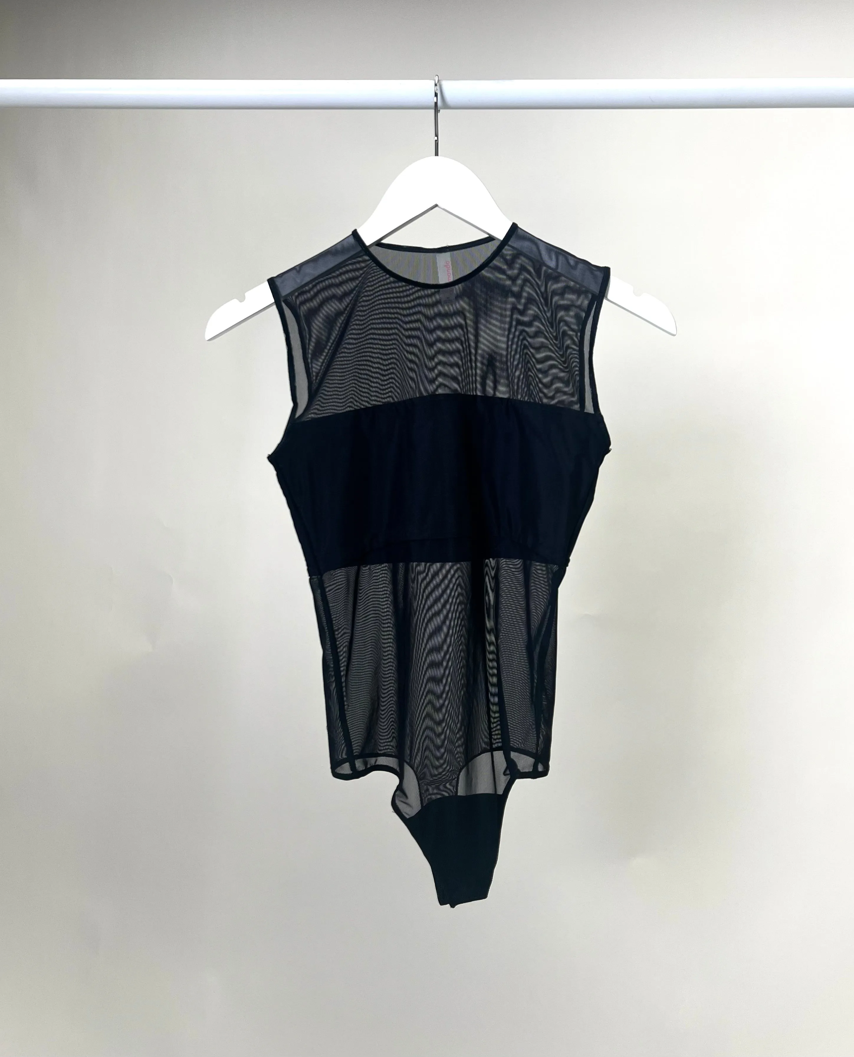 Chic Mesh Signature Paneled Black Bodysuit
