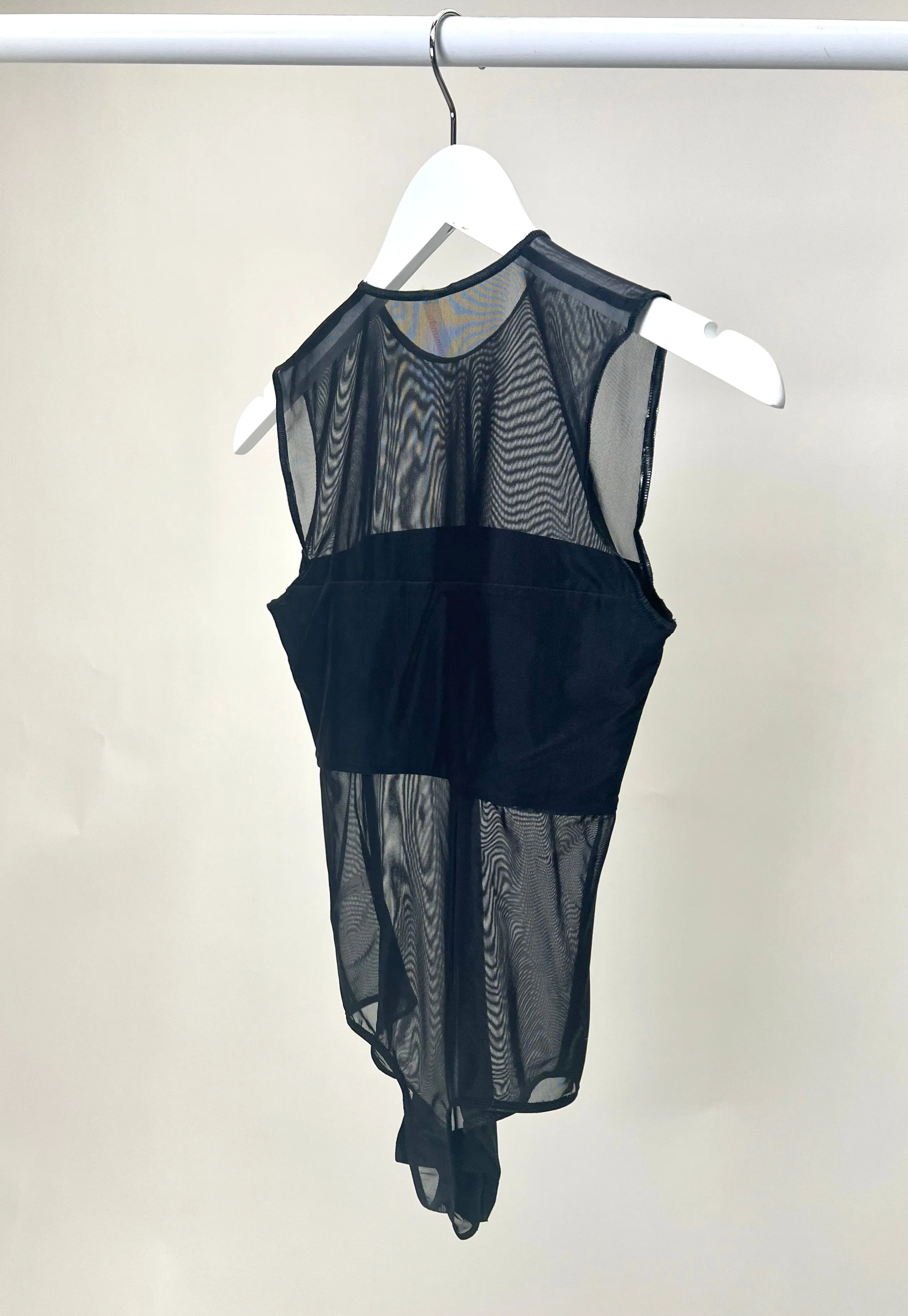 Chic Mesh Signature Paneled Black Bodysuit