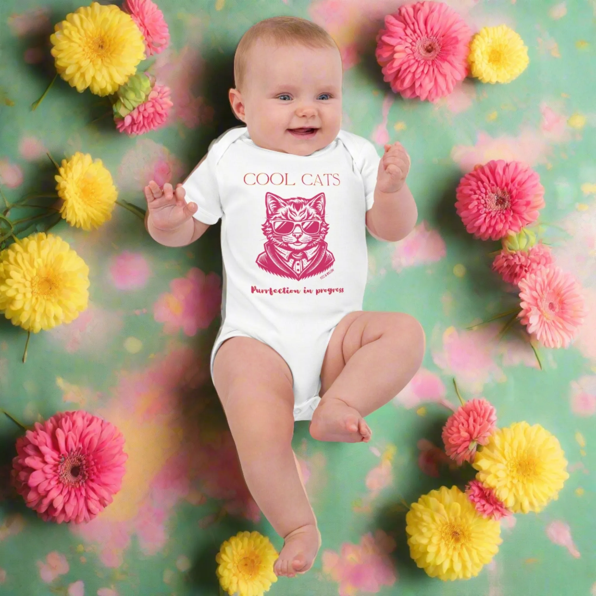 Cool Cats, Organic cotton newborn onesie with cool cat print