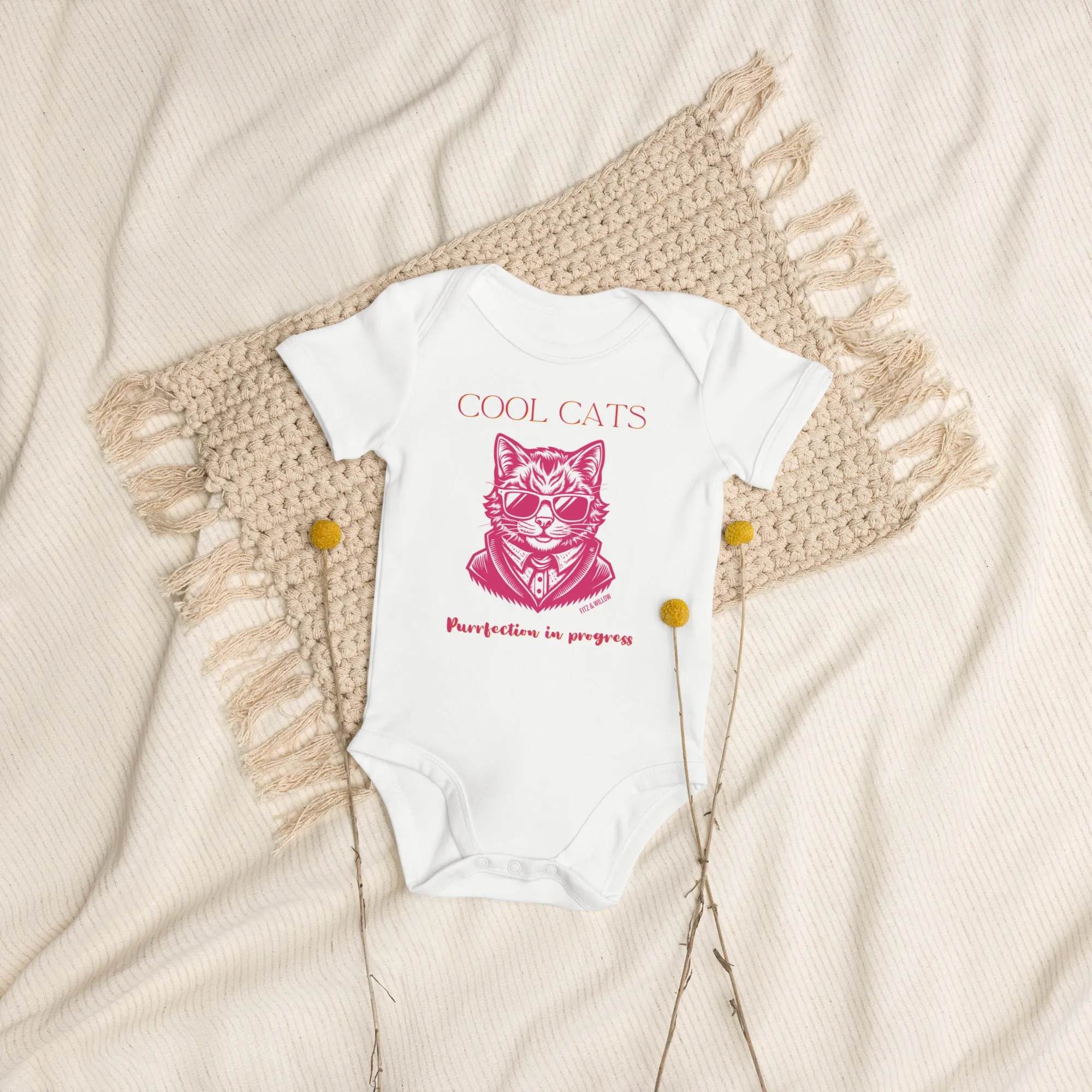 Cool Cats, Organic cotton newborn onesie with cool cat print