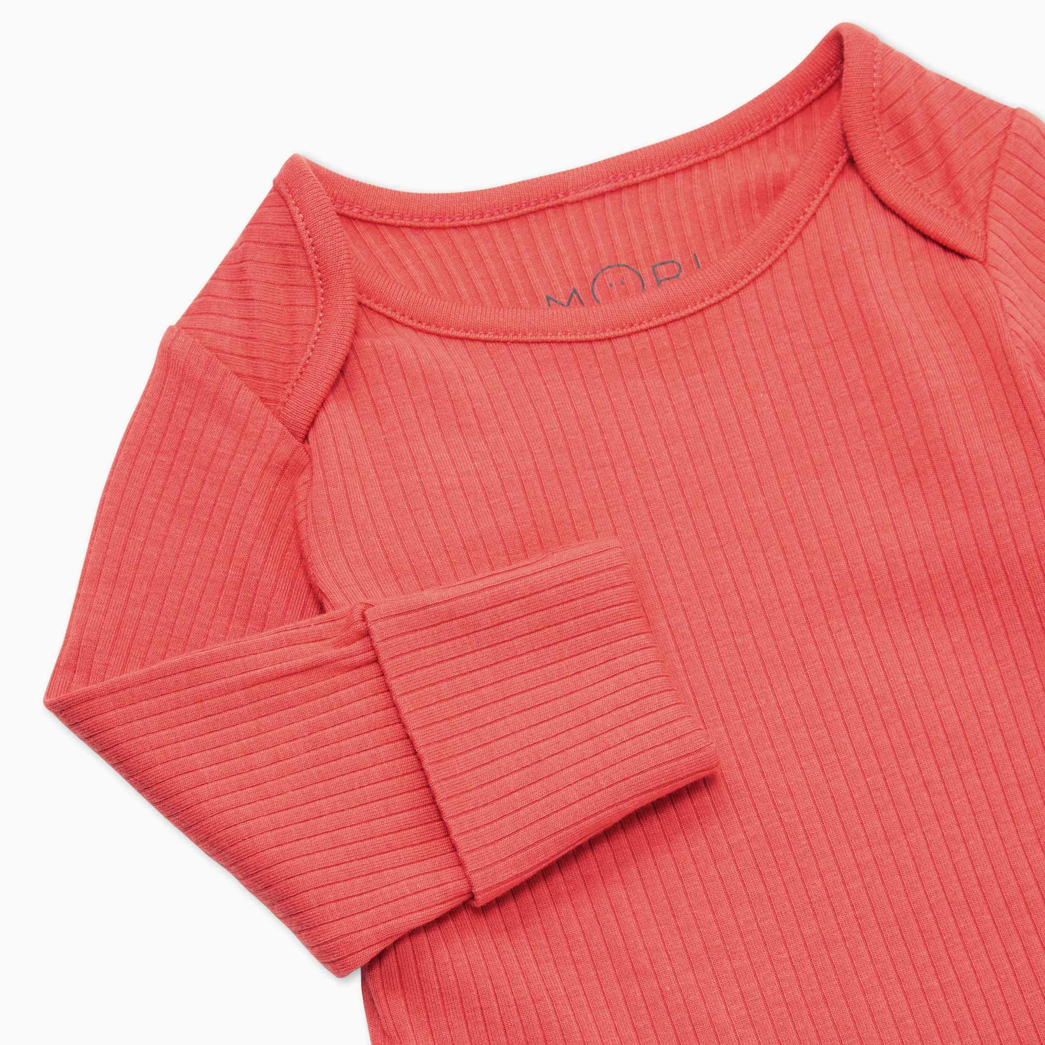 Coral Ribbed Long Sleeve Bodysuit