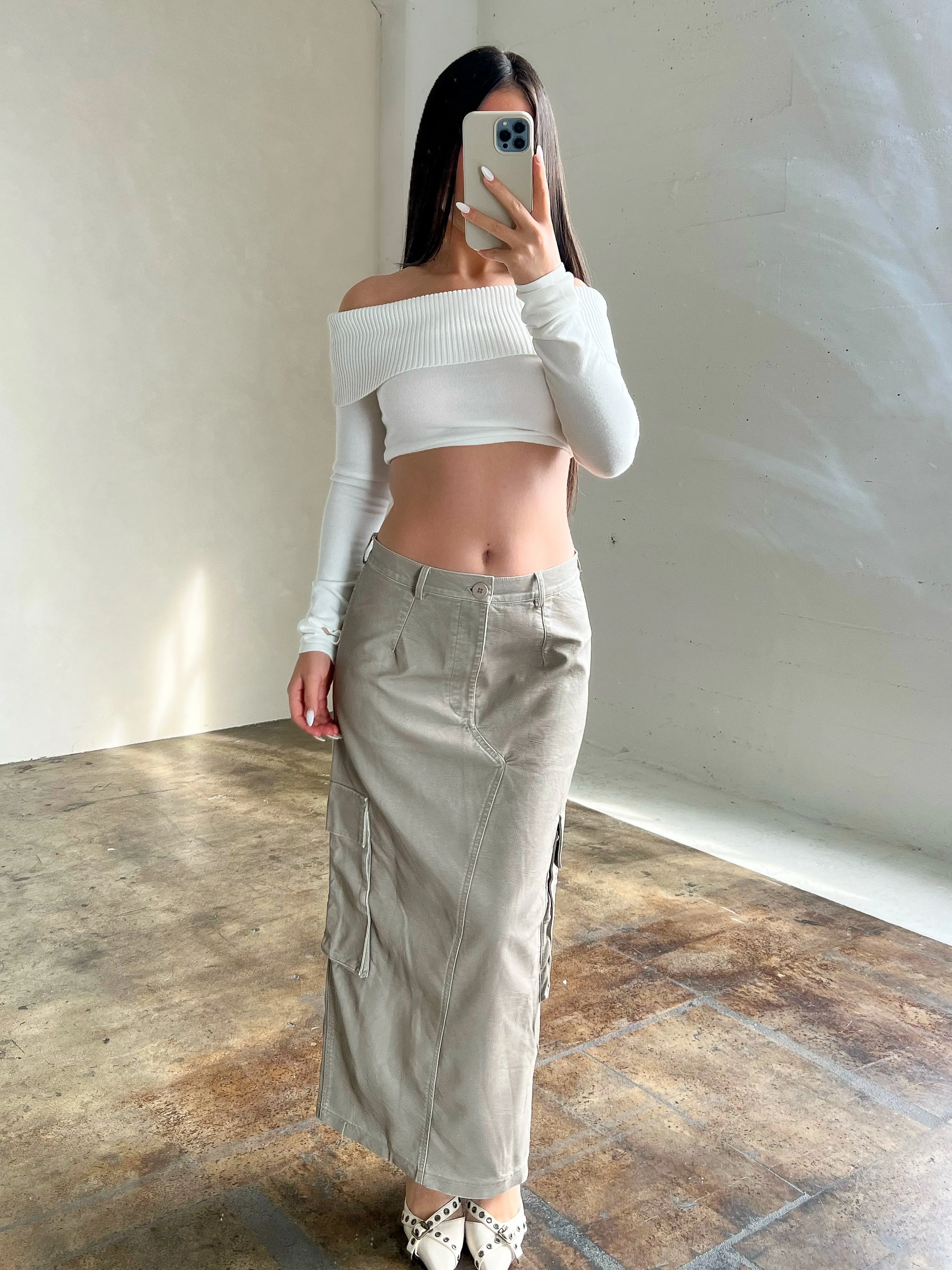 Cori Leather Skirt (Taupe)