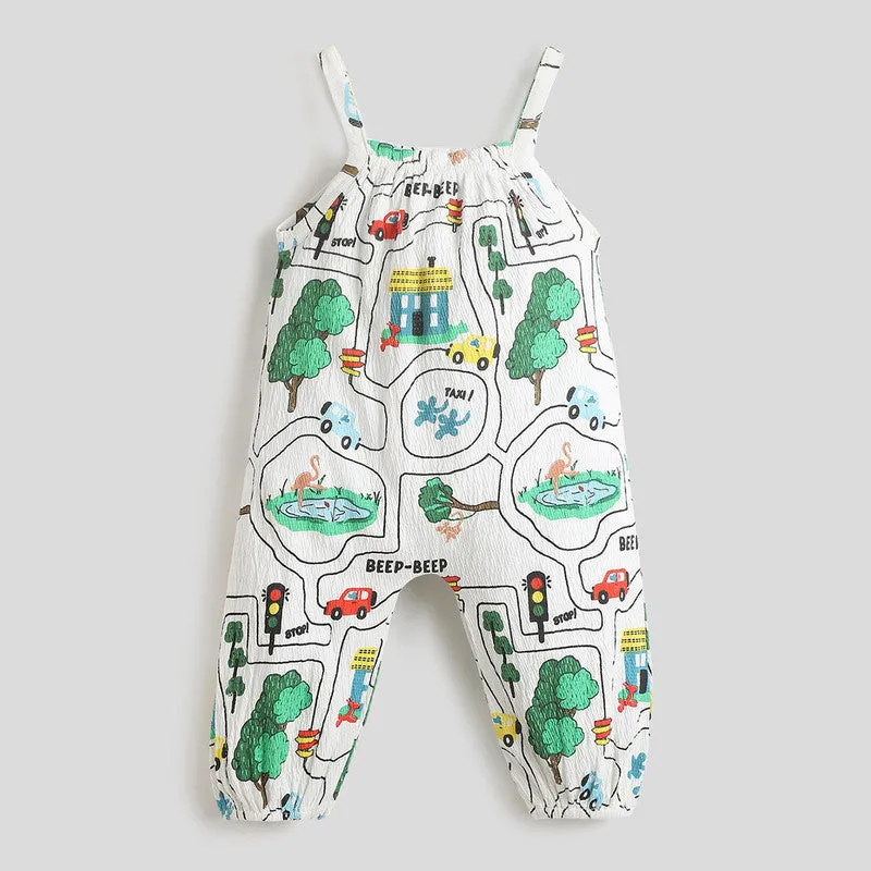 Cotton Romper For Girls | Beep Beep Printed | Off-White