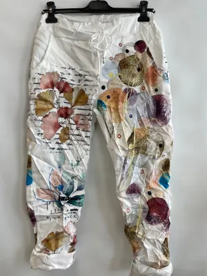 Cuff Tie Waist Urban Art Pant-White