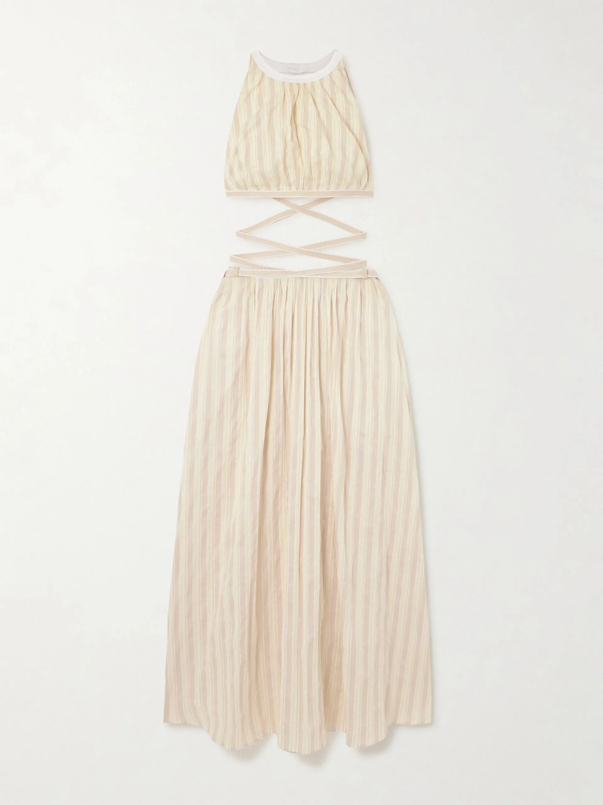 Cutout striped cotton and silk-blend maxi dress