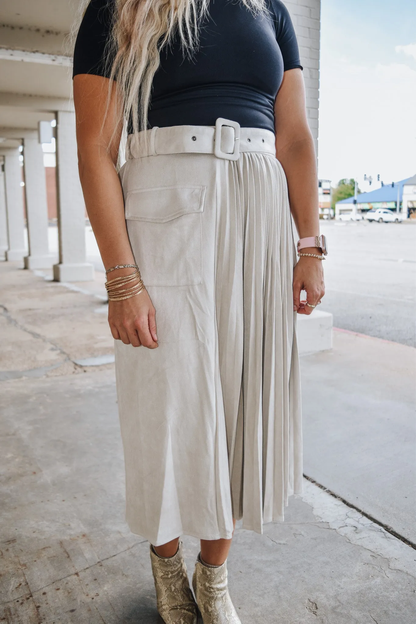 Daring Desires Cream Suede Maxi Skirt