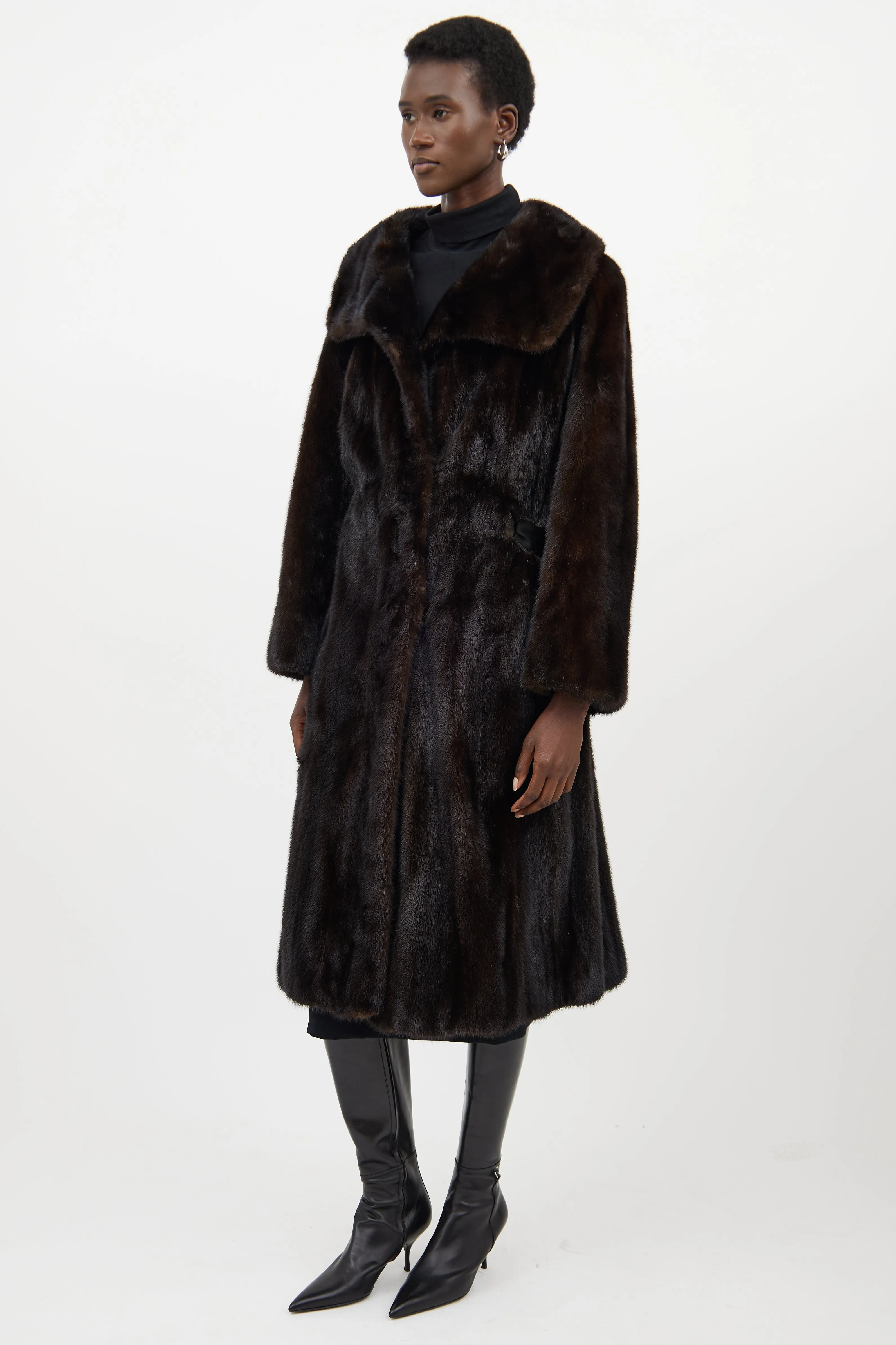 Dark Brown Fur Belted Coat