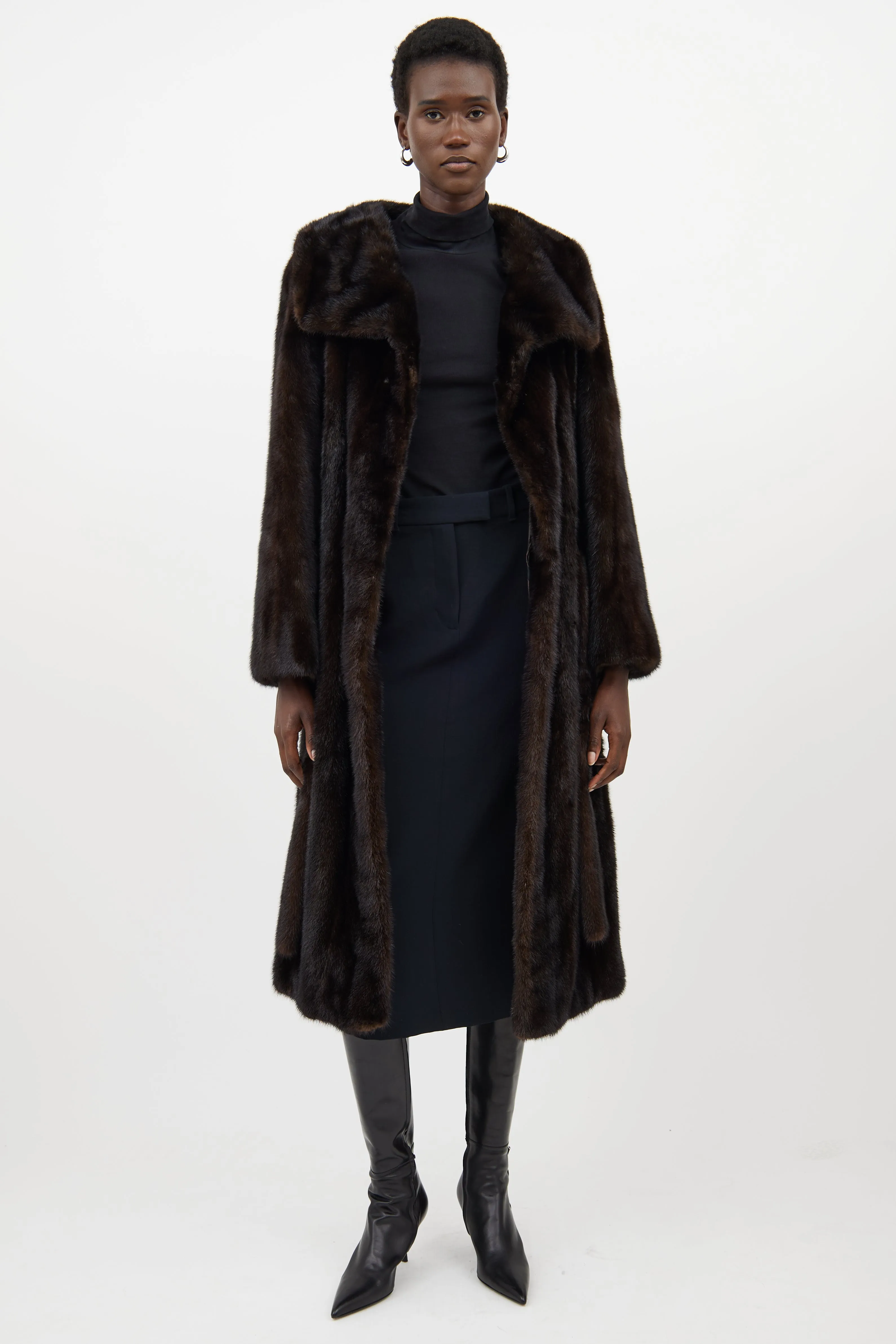 Dark Brown Fur Belted Coat