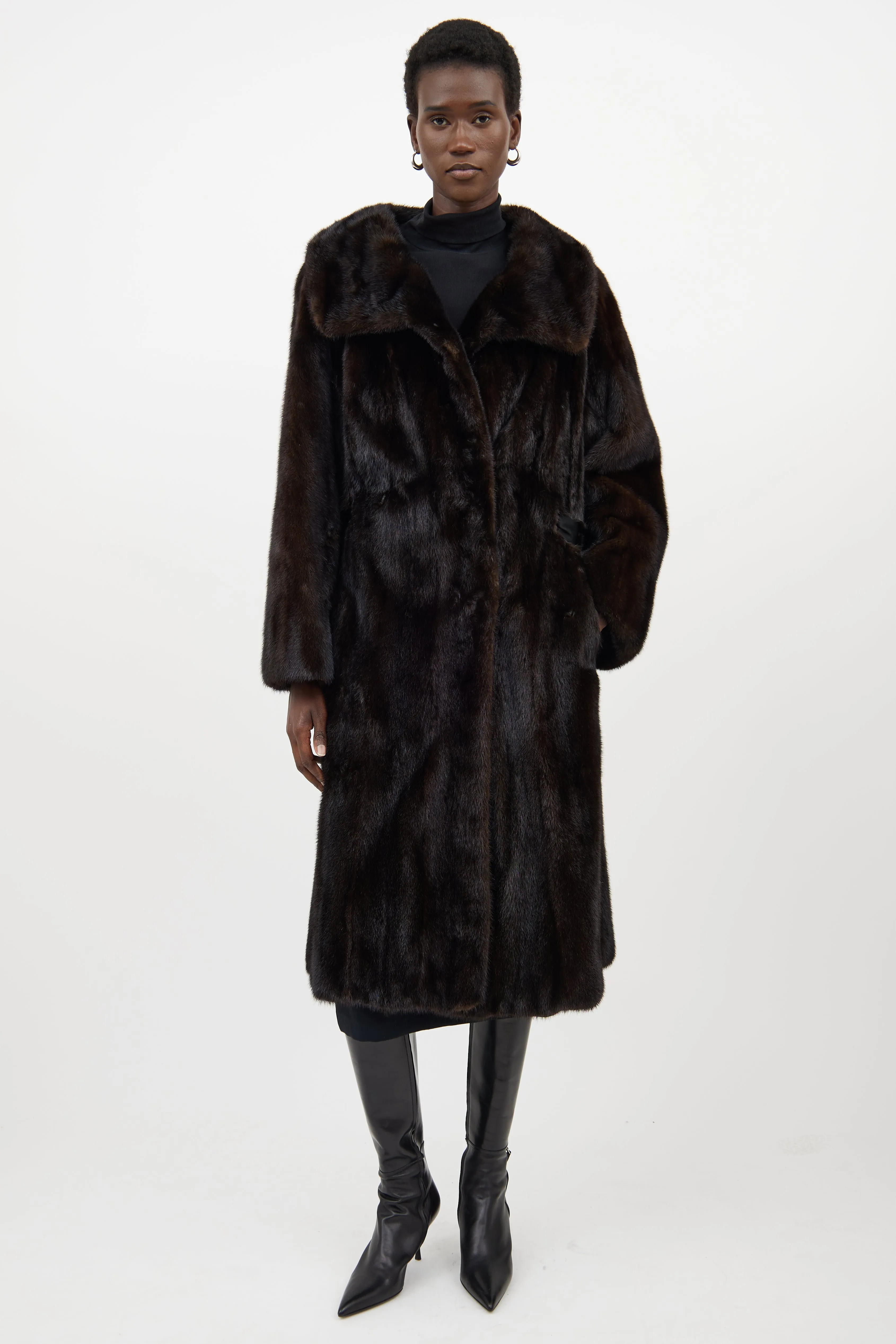 Dark Brown Fur Belted Coat