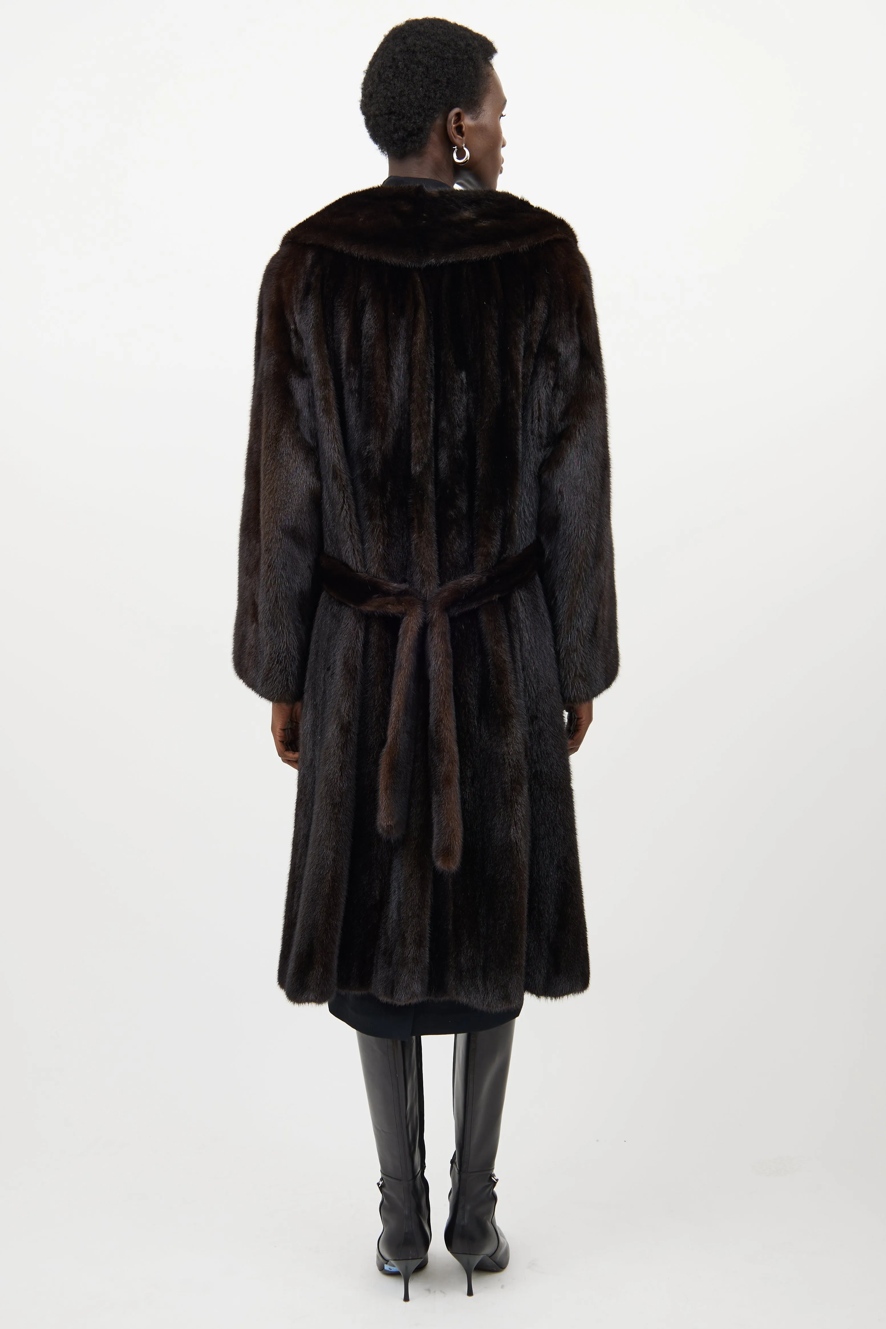 Dark Brown Fur Belted Coat
