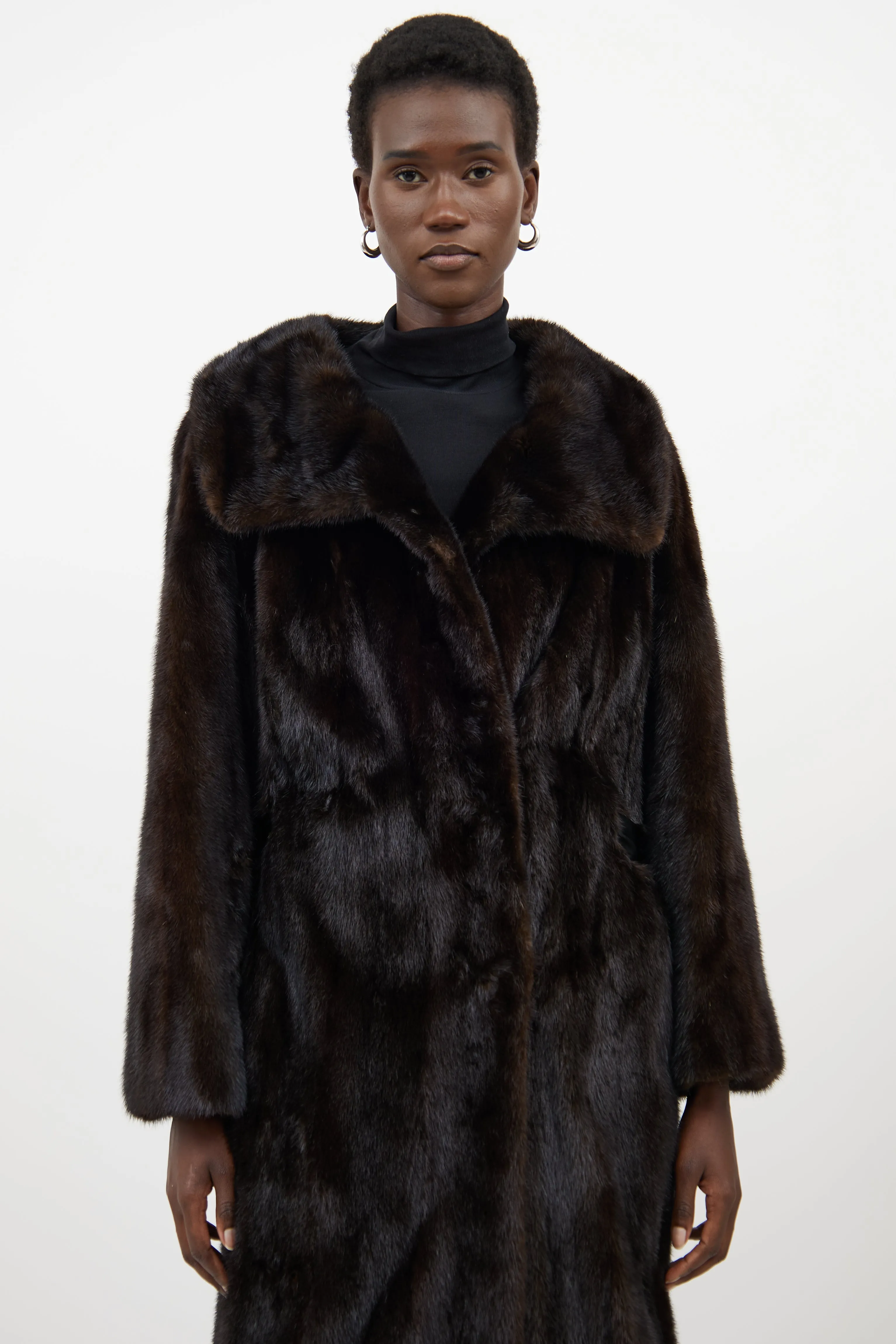 Dark Brown Fur Belted Coat