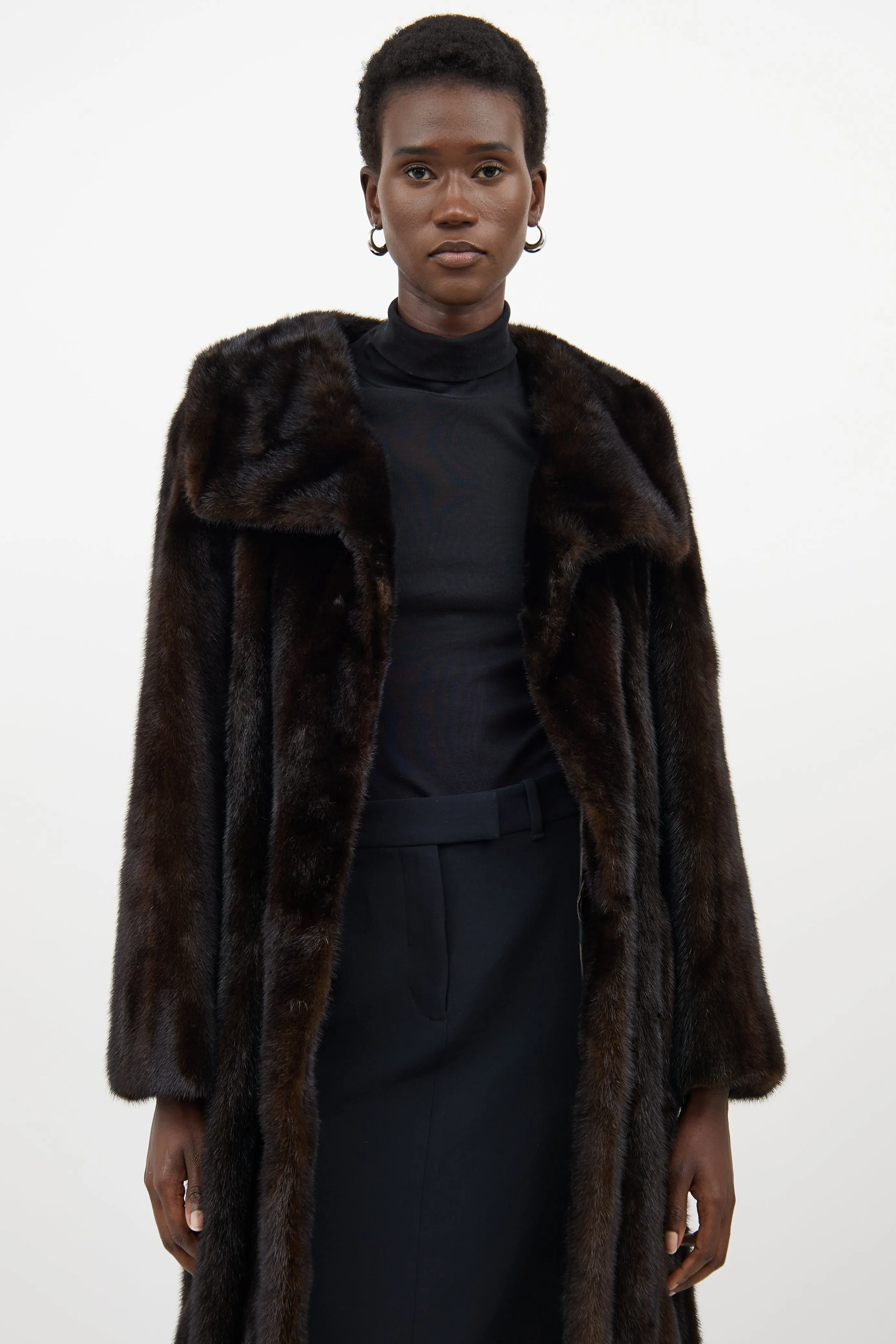Dark Brown Fur Belted Coat
