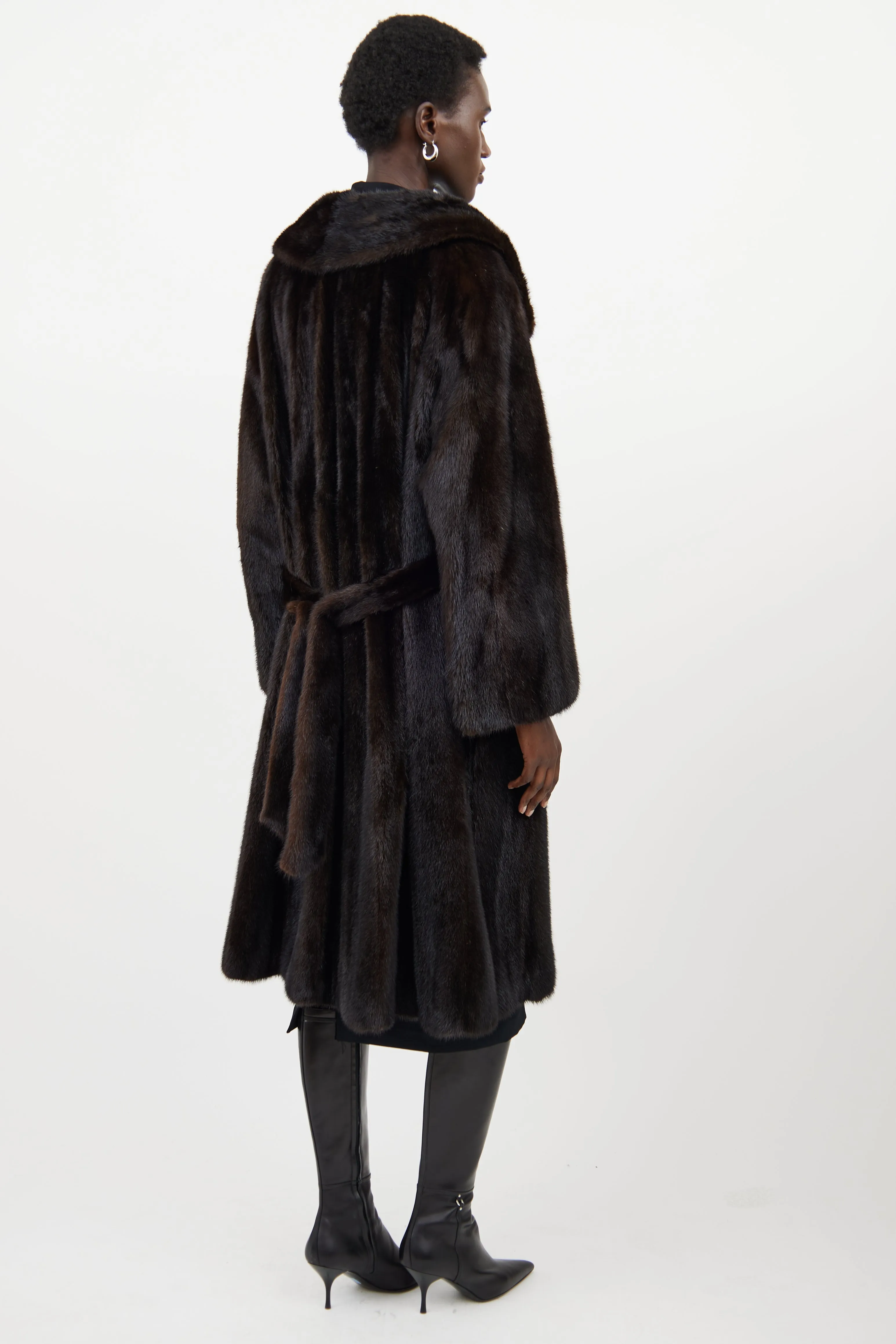 Dark Brown Fur Belted Coat