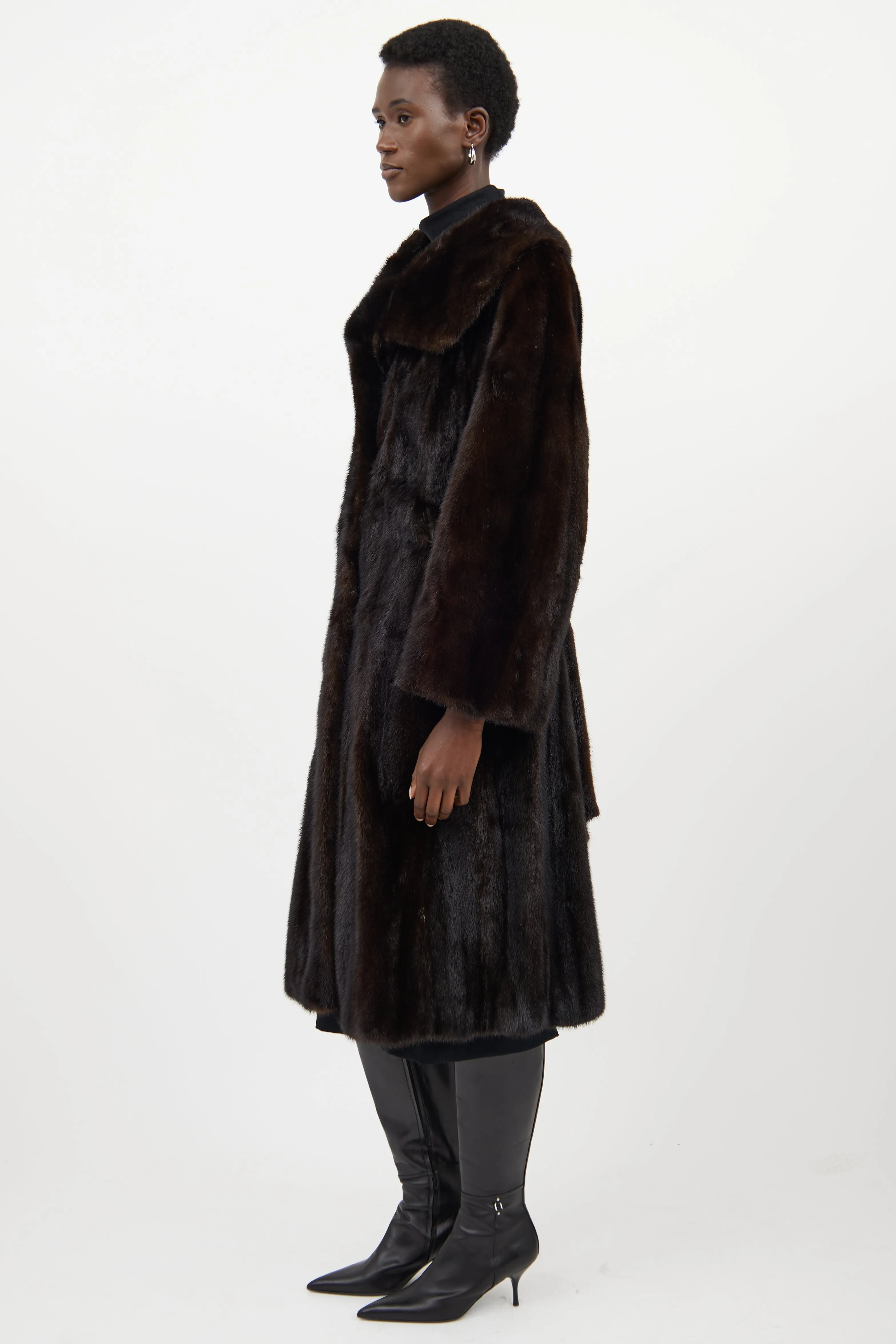 Dark Brown Fur Belted Coat